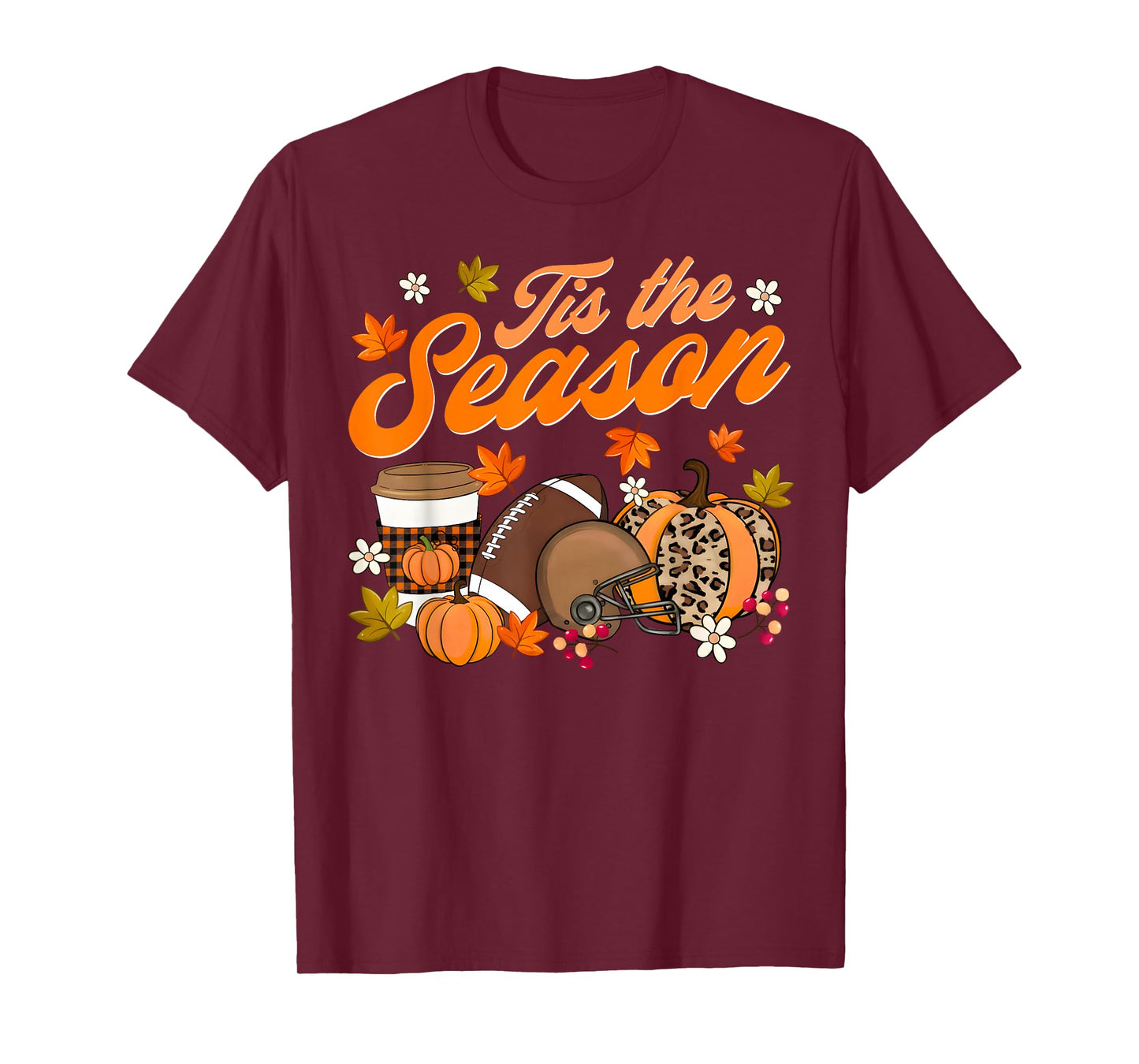 Pumpkin Spice Football Tis The Season Fall Thanksgiving T-Shirt