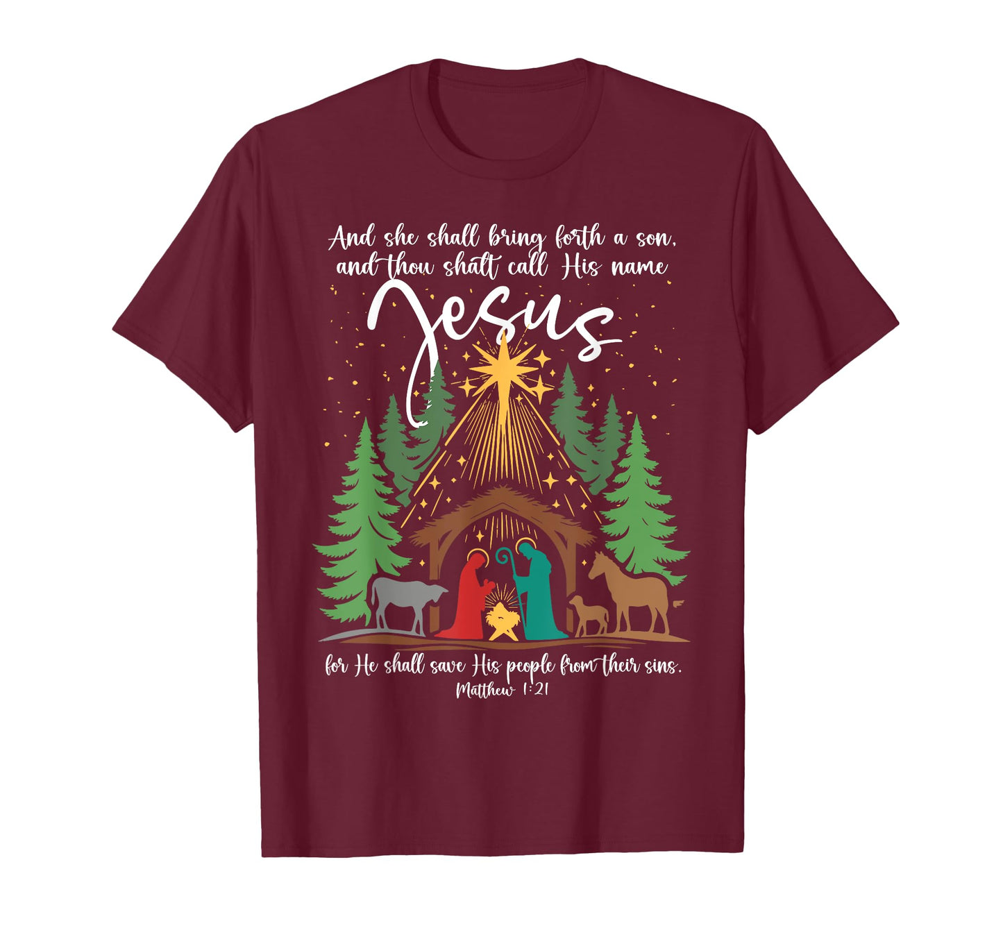 She Shall Bring Forth A Son Jesus Christmas Nativity Scene T-Shirt