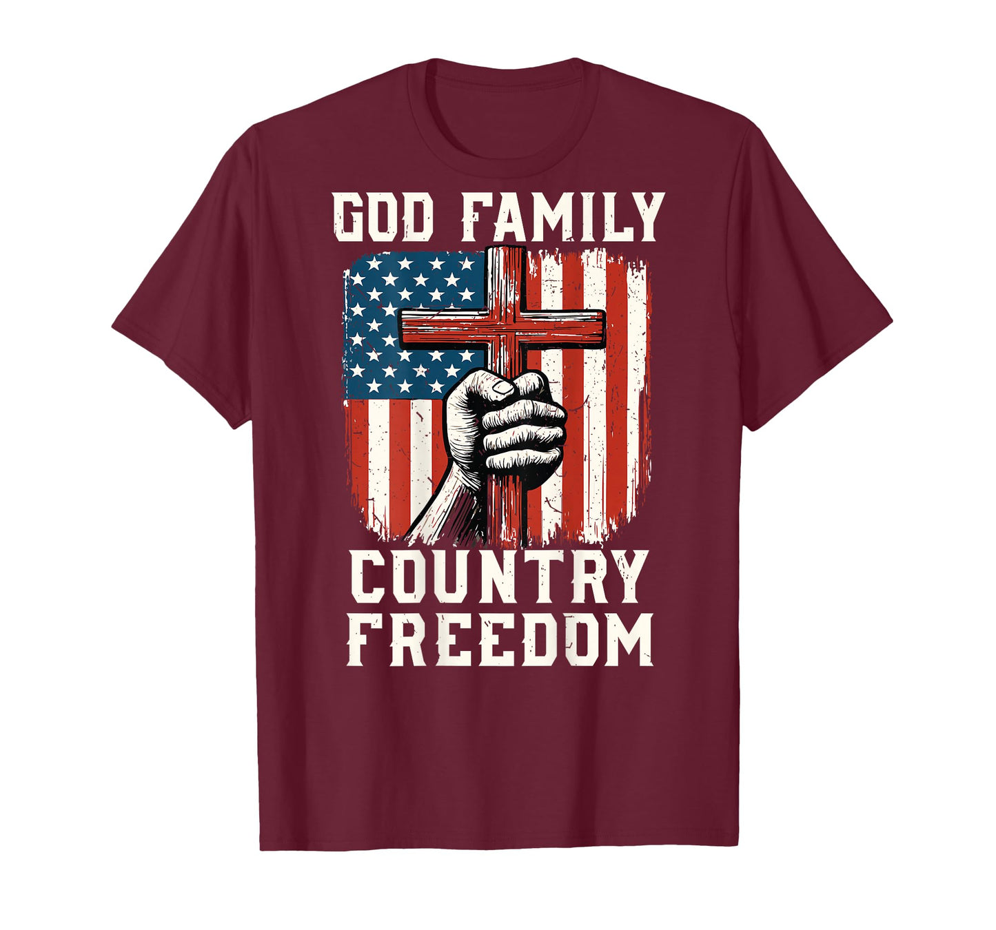 On-Back God Family Country Freedom Christian Patriotic Faith T-Shirt