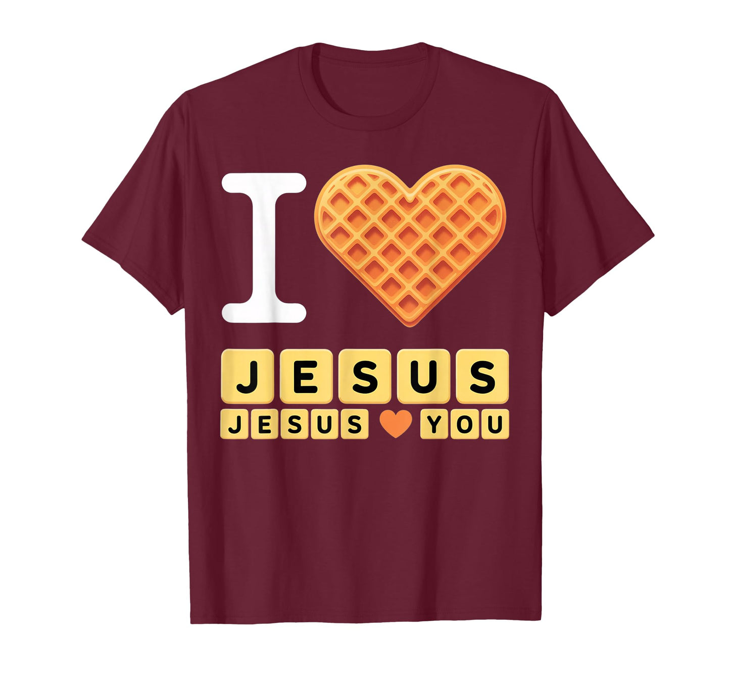 I Love Jesus Waffle Heart T-Shirt