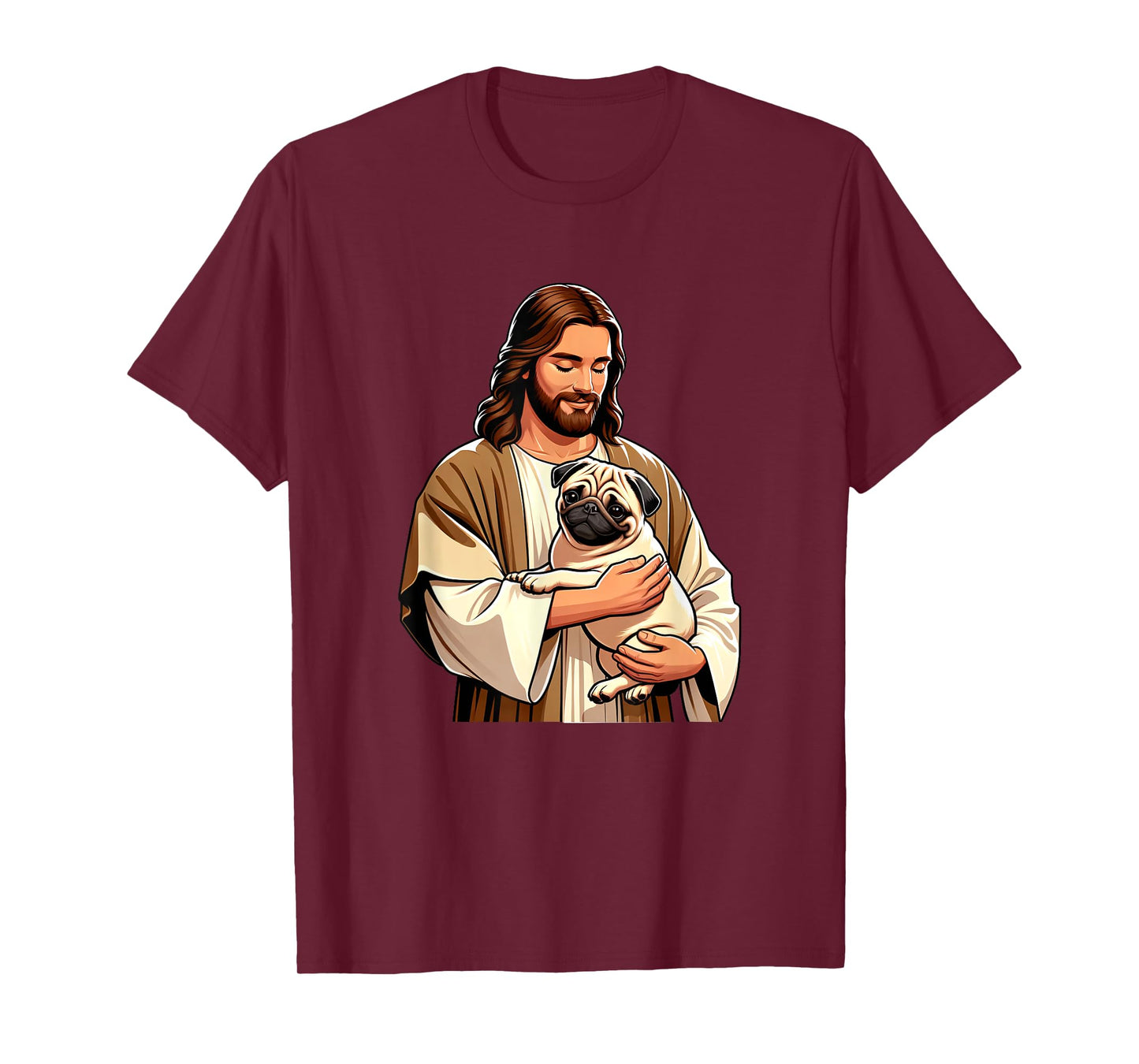 Pug Jesus byAxisone Unisex-Adults Kids T-Shirt Black Small Cartoon Christmas