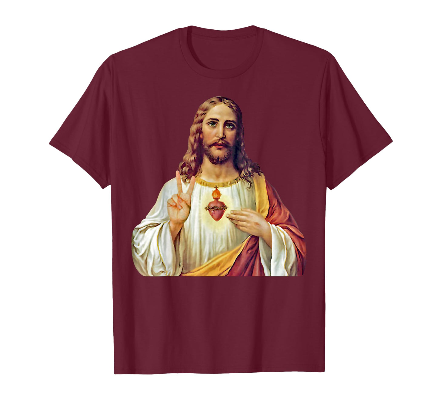 Jesus Christ Sacred Heart Peace Sign Portrait T-Shirt