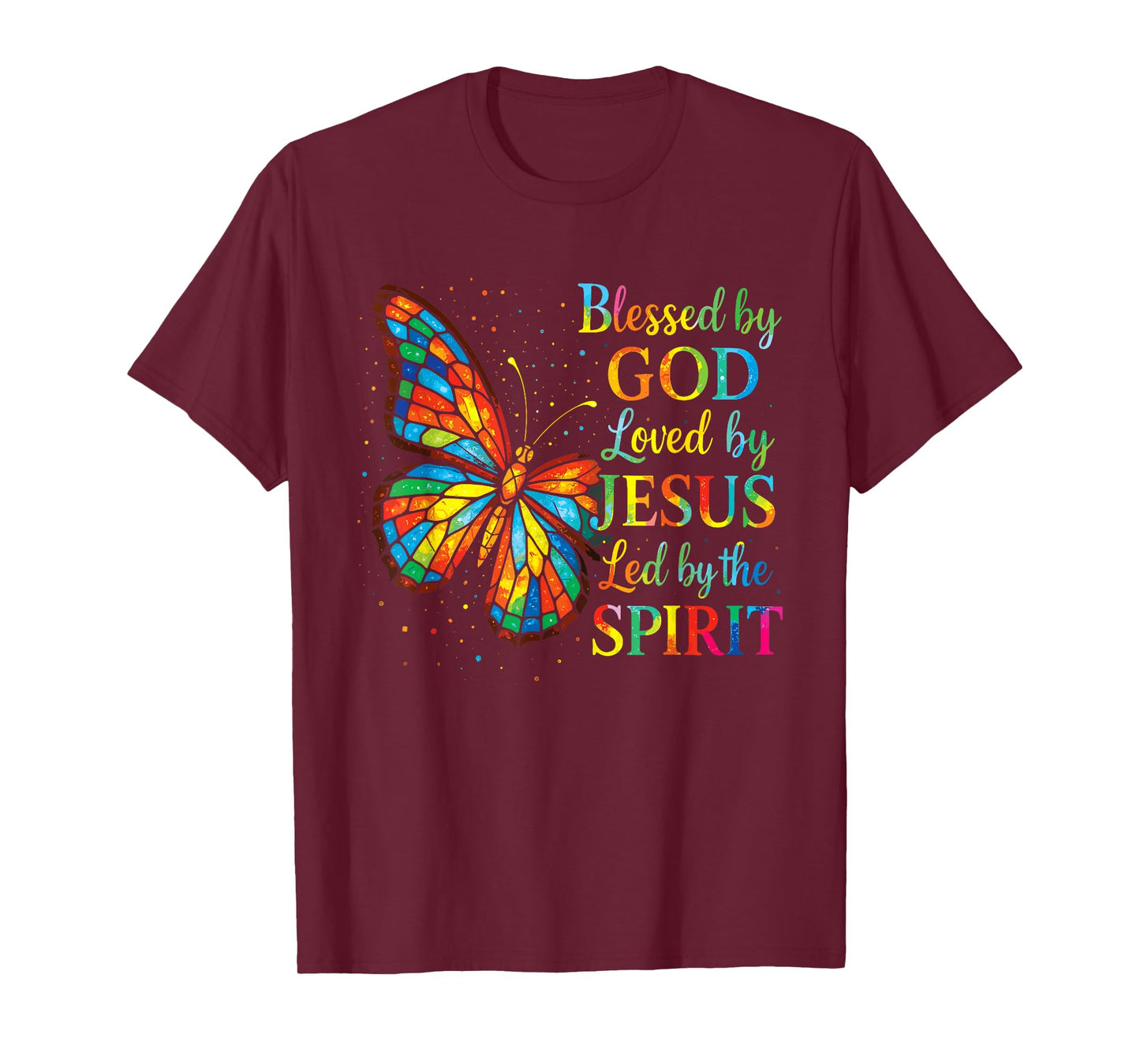 Blessed by God Loved by Jesus Stained Glass Butterfly T-Shirt