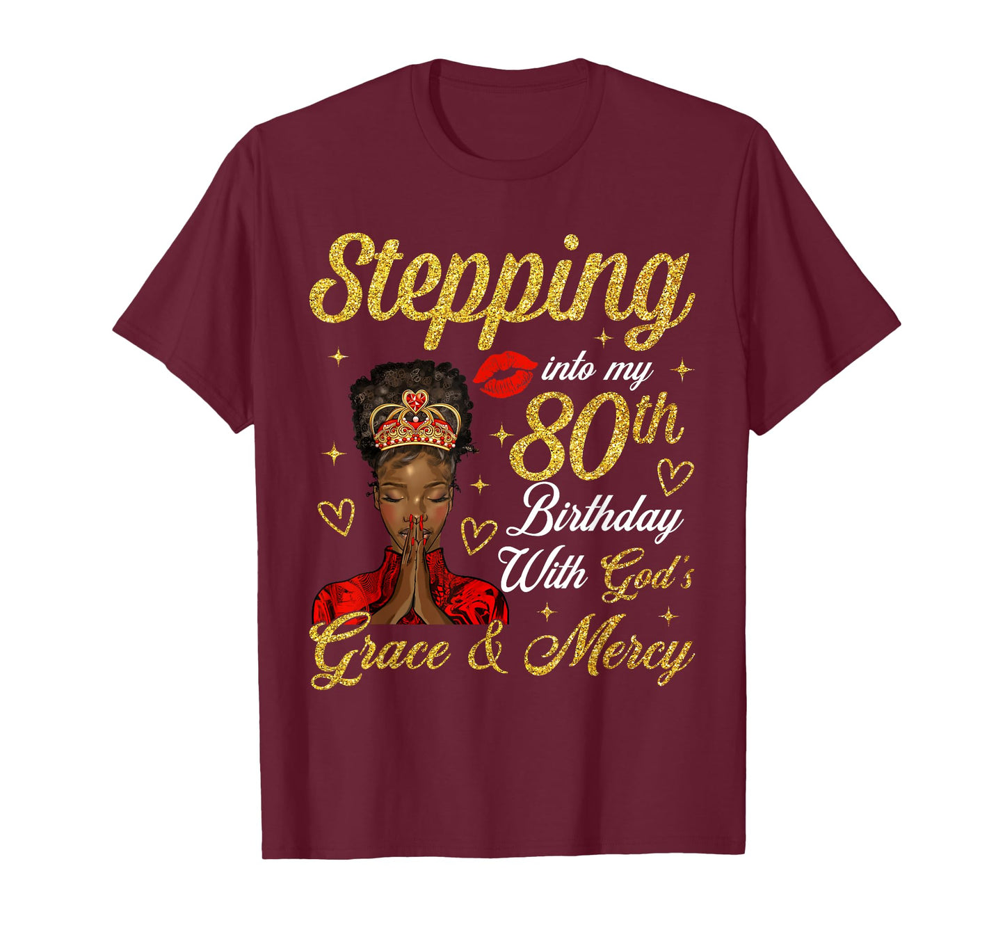 Stepping Into 80th Birthday Afro Black Woman Christian Bday T-Shirt