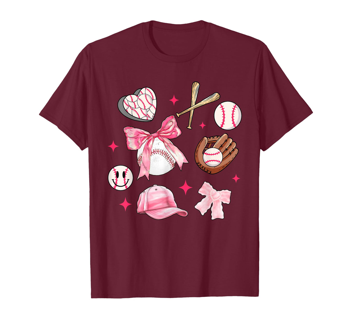 Coquette Bow Baseball Mom Pink Bow Mothers Day Women Girls T-Shirt