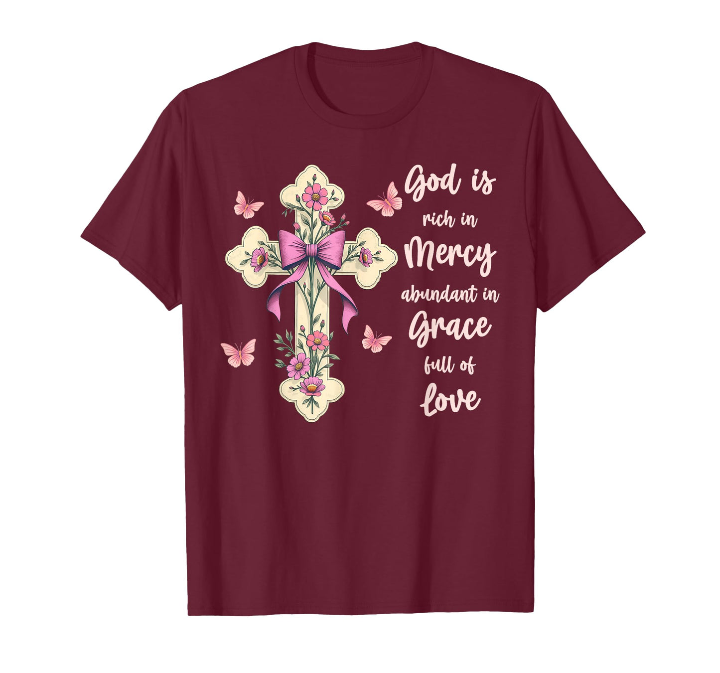 God Is Full Of Grace, Mercy, And Love Chinoiserie Cross T-Shirt