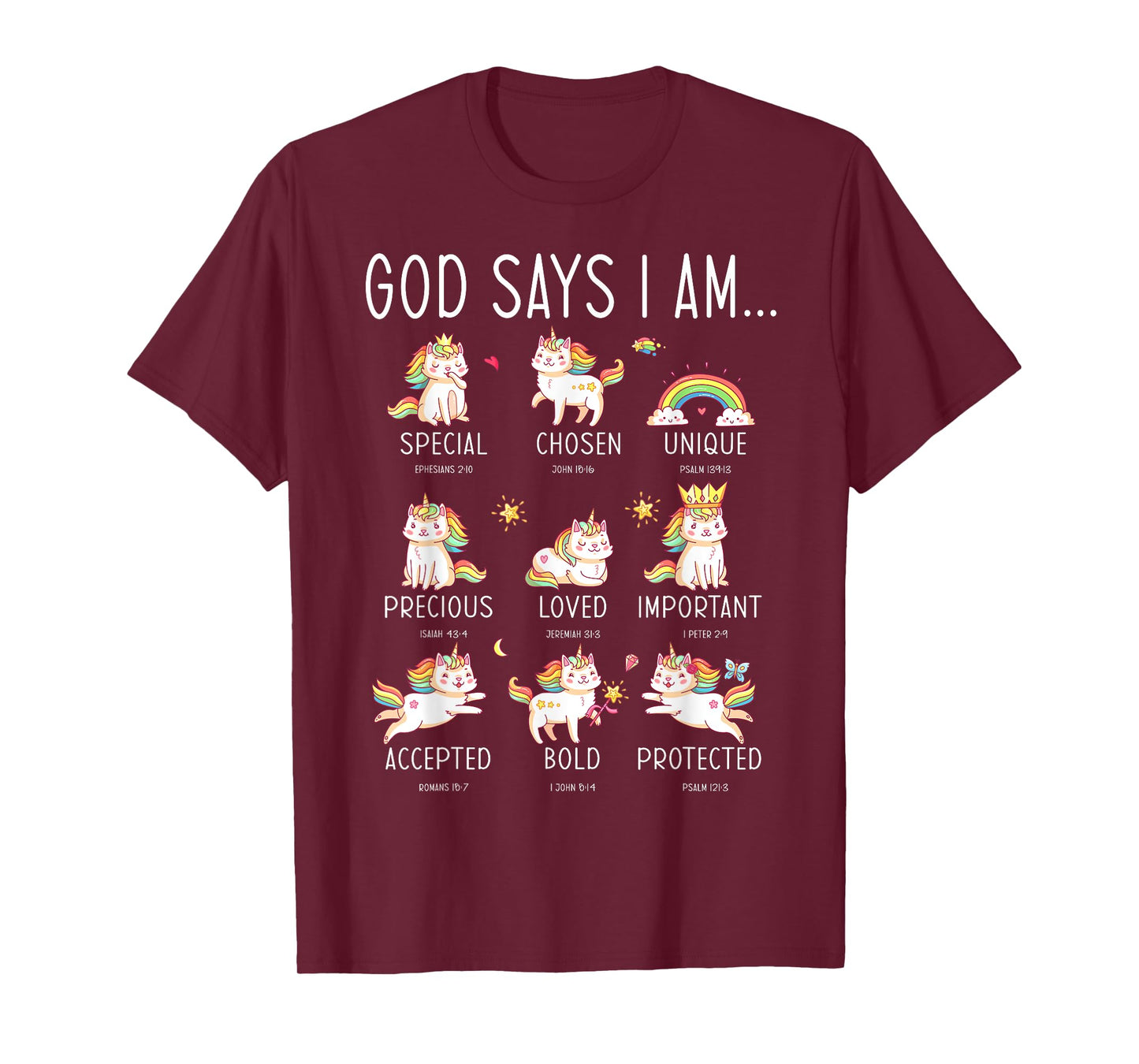 God says I Am Christian Jesus Bible Verse Unicorn girls T-Shirt