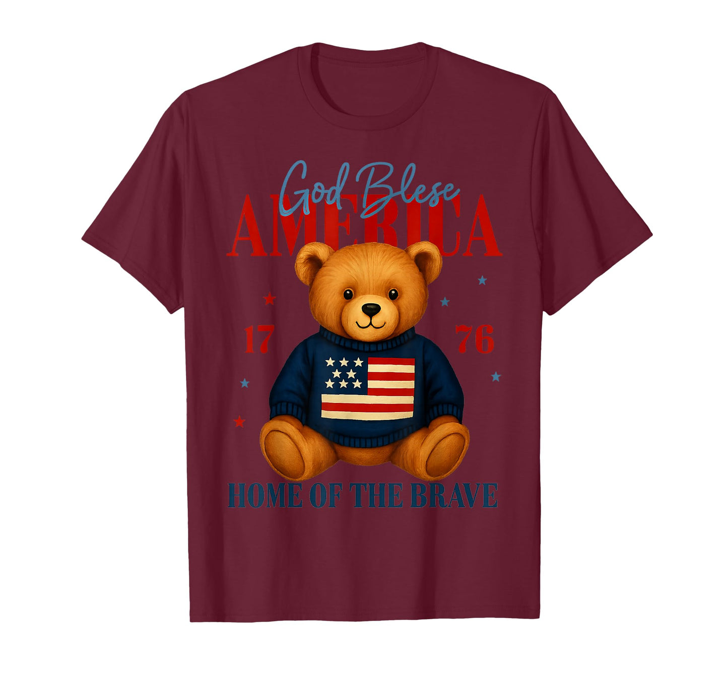 God Bless America Teddy Bear 4th of July USA Flag T-Shirt