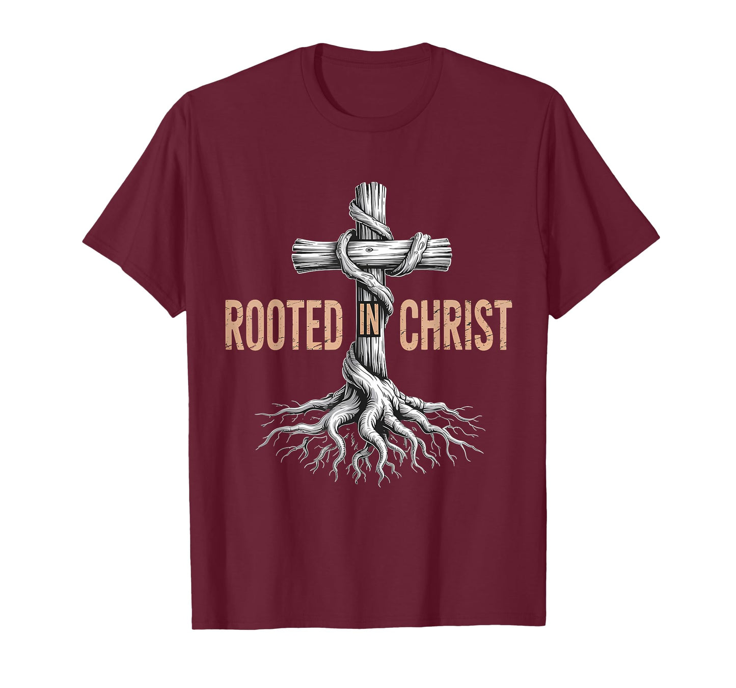 Rooted in Christ Jesus Cross Christian Faith T-Shirt