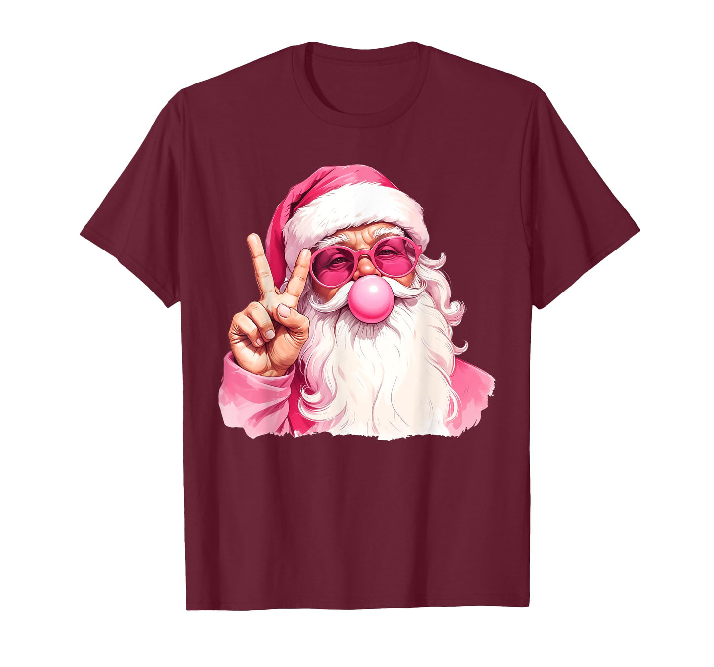 Vintage Retro Santa Christmas Bubble Gum Pink Sunglasses T-Shirt