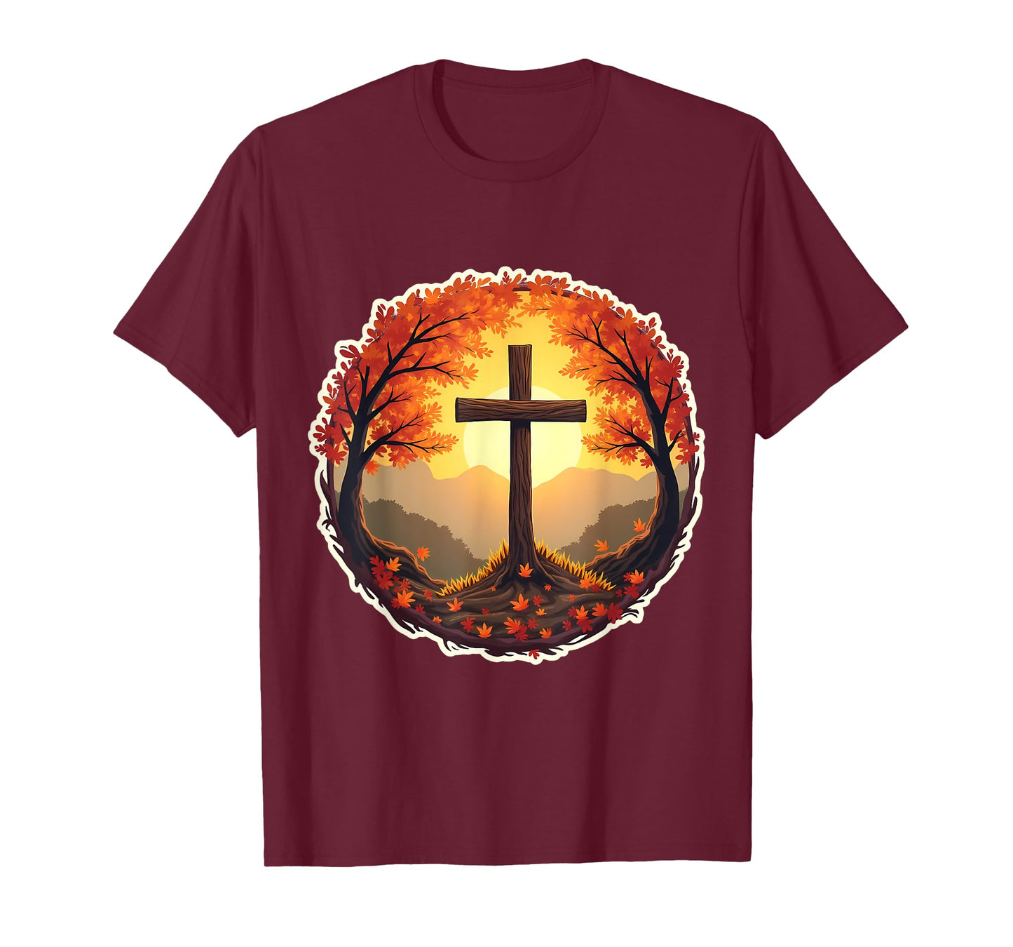 Jesus Christ Cross Christian Autumn Nature Fall Vintage T-Shirt
