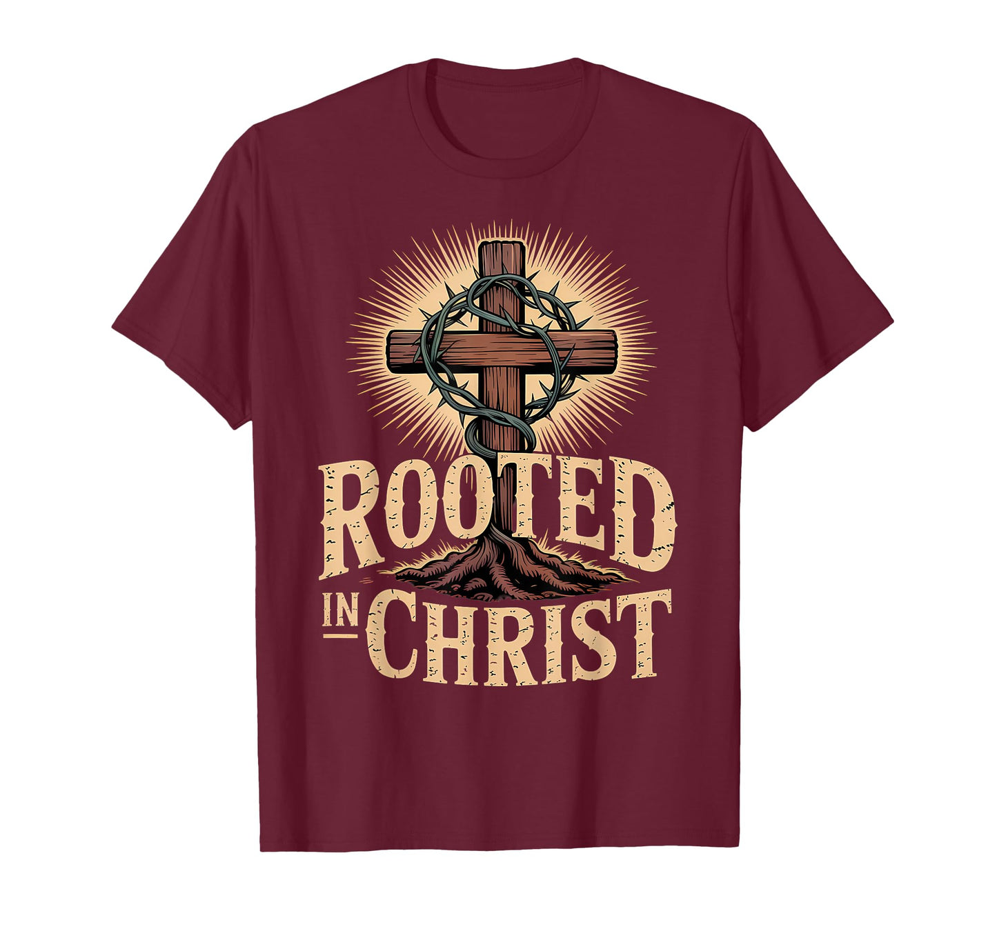 Rooted in Christ Jesus Cross Christian Faith T-Shirt