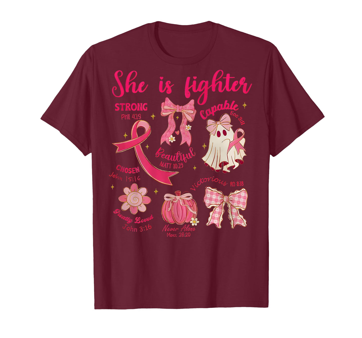 She is Fighter Christian Breast Cancer Warrior Wear Pink T-Shirt