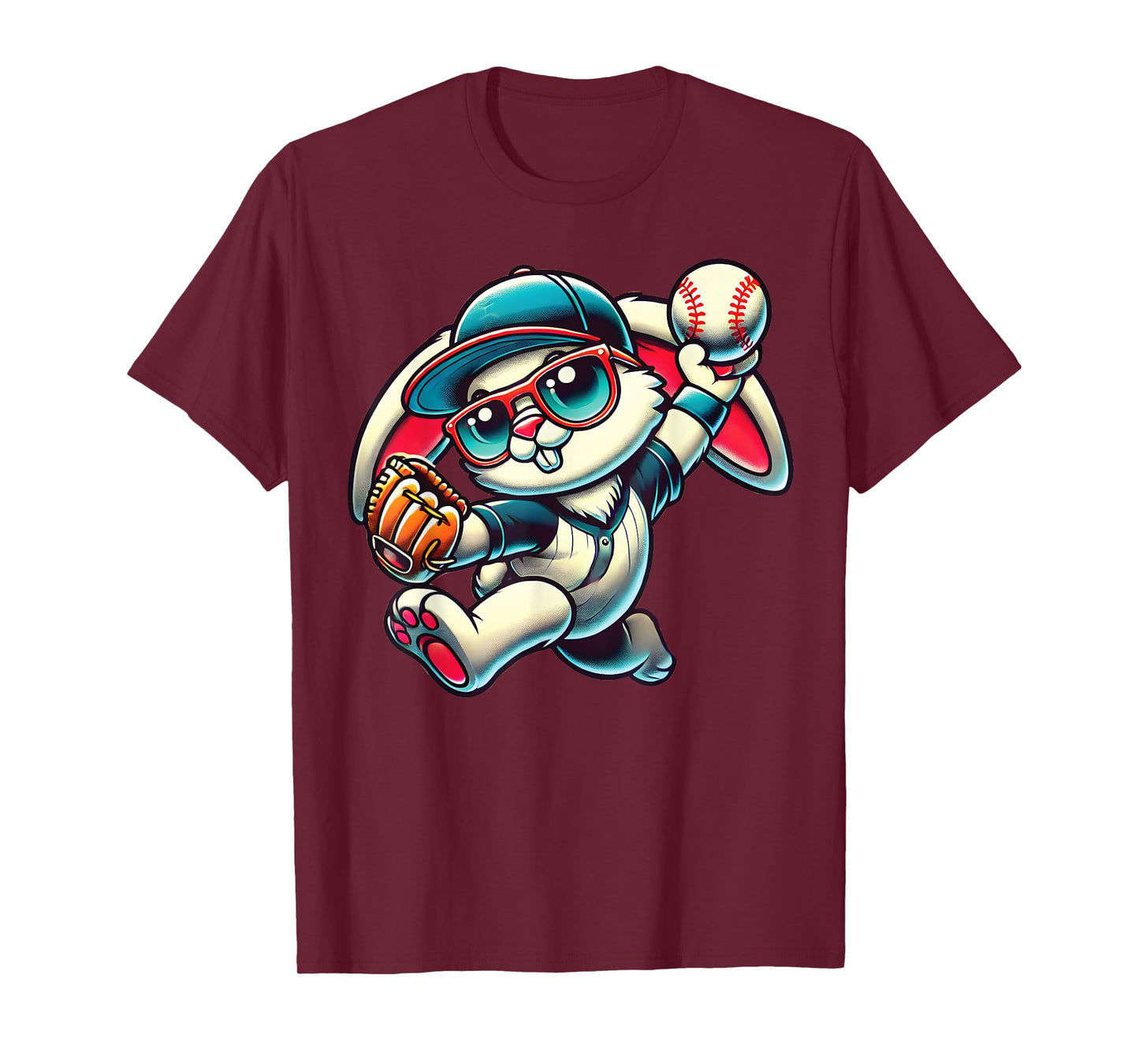 Easter Bunny Playing Baseball Pitcher Teen Boys Kid Baseball T-Shirt