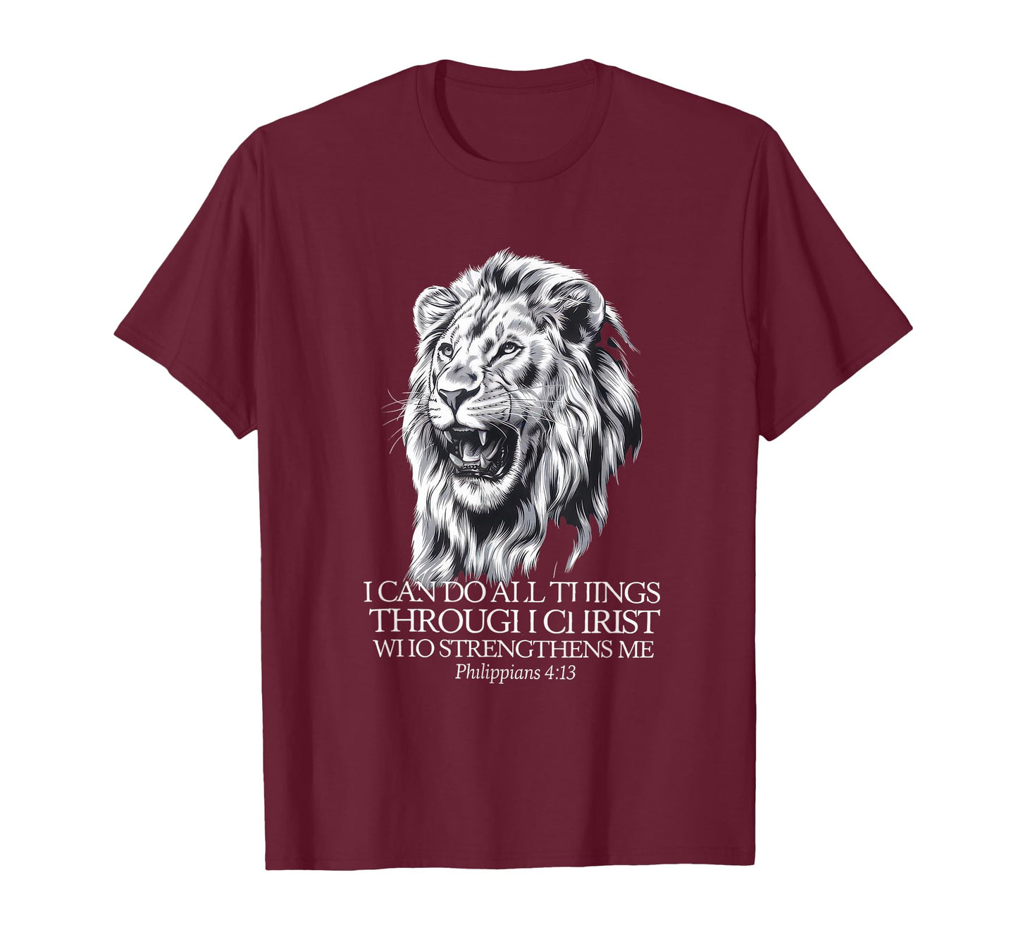 Christian Tshirt Philippians 4:13 Religious Lion Strengthens T-Shirt