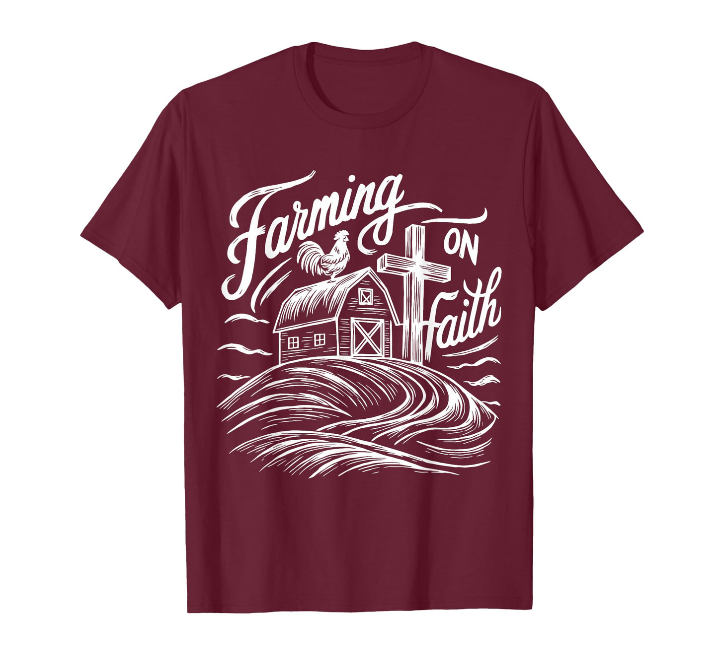 Farming on Faith Barn Cross Christian Farmer Religious T-Shirt