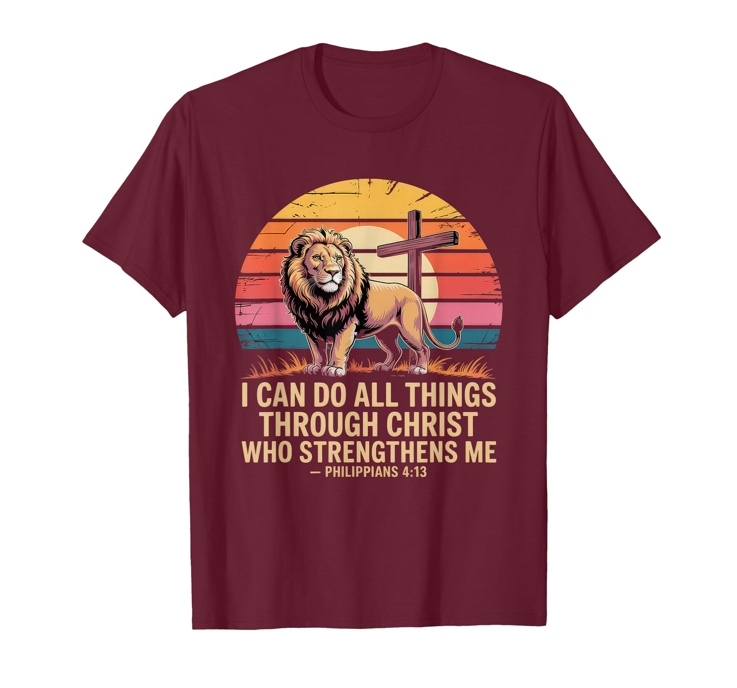Christian Tshirt Philippians 4:13 Religious Lion Strengthens T-Shirt