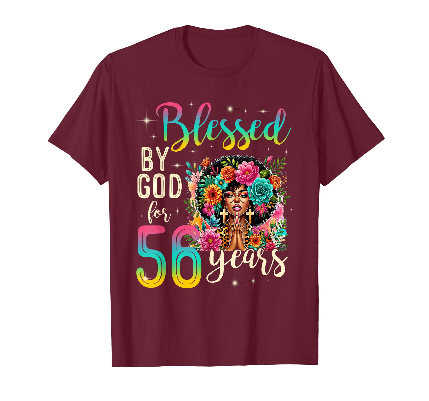 Black Girl Blessed by God for 56 Years Christian Birthday T-Shirt
