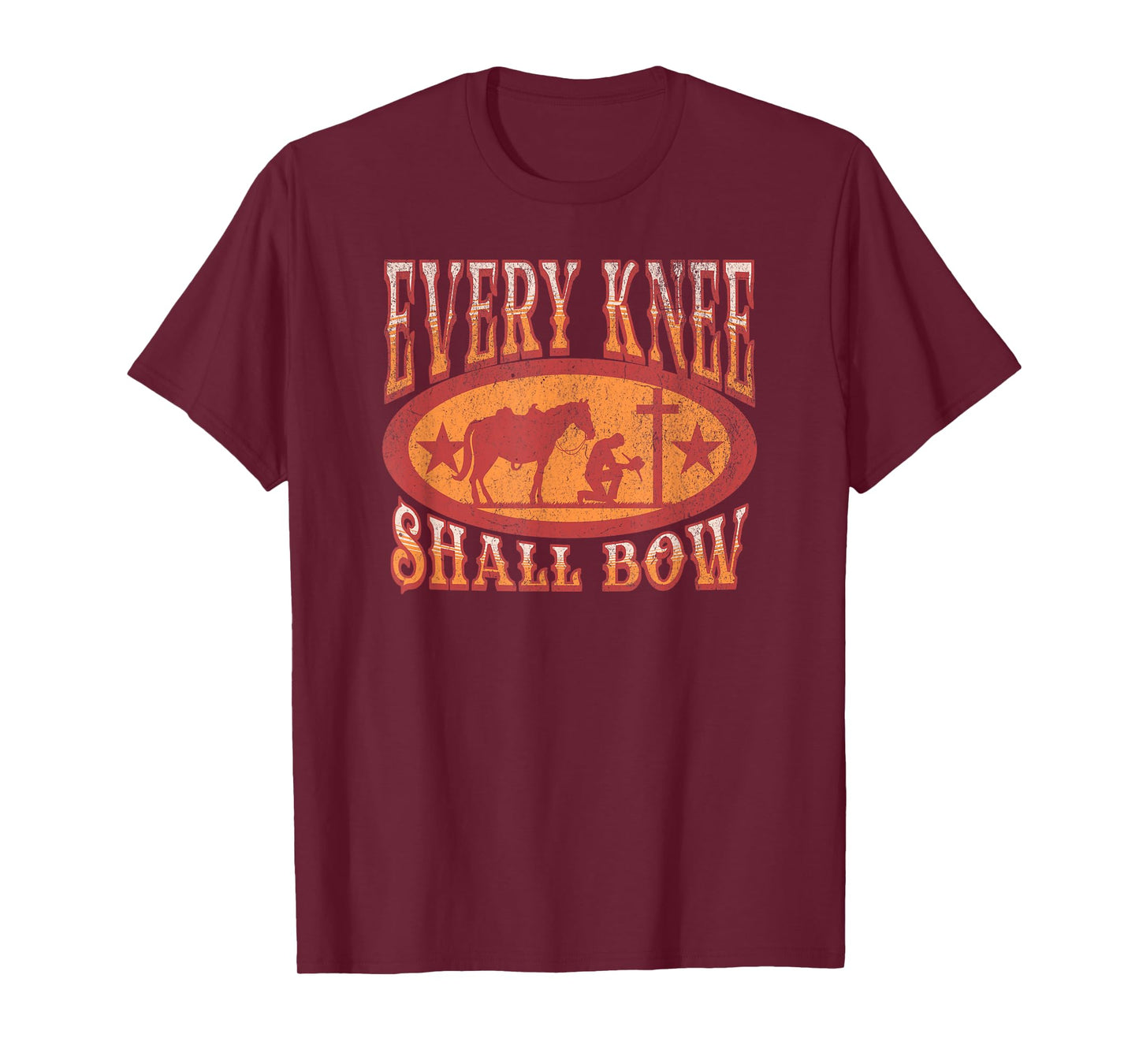 Christian Cowboy Kneeling at Cross Western Bible Verse Faith T-Shirt