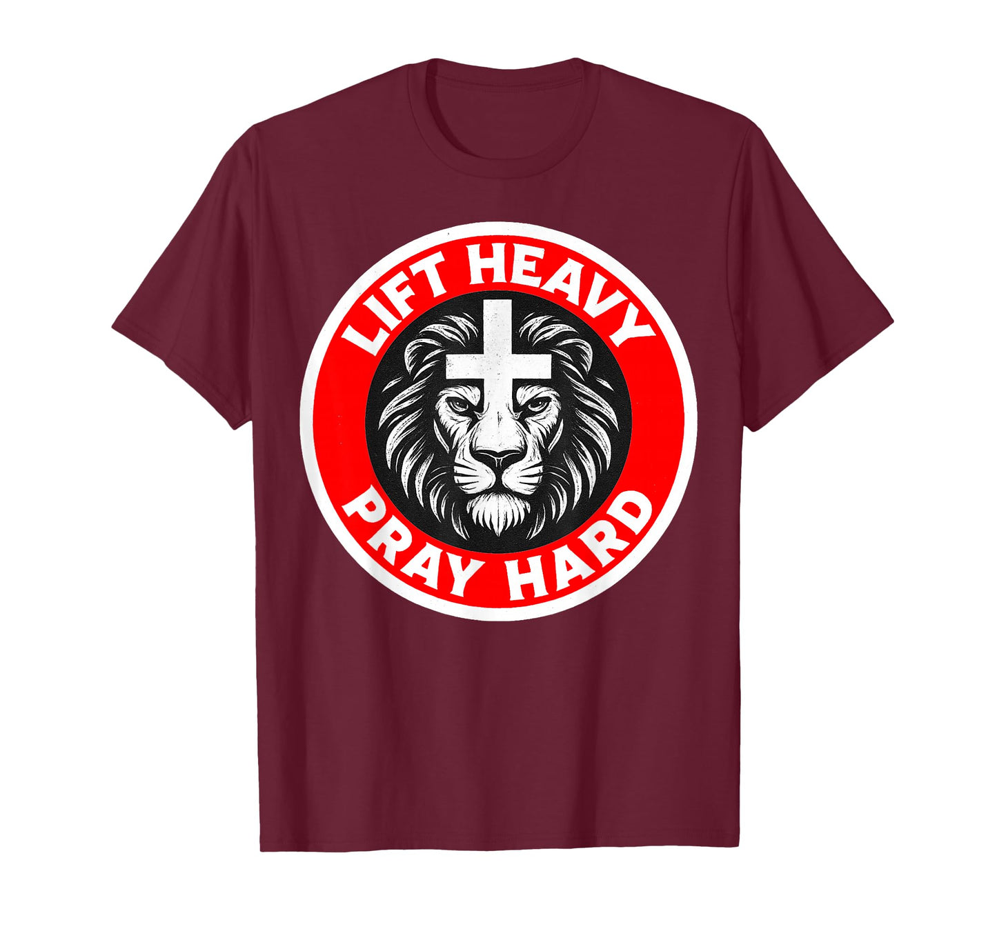 Lift Heavy Pray Hard Christian Lion Cross Gym Workout T-Shirt