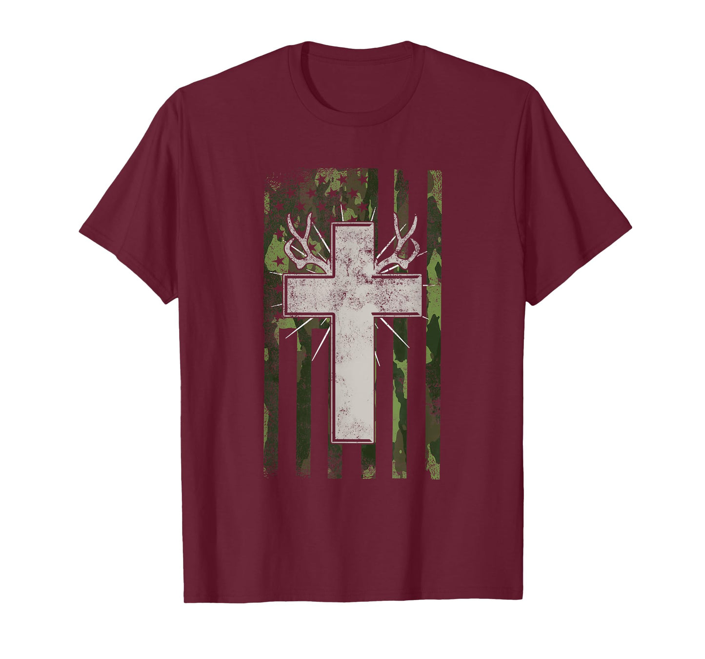 Jesus Christian Cross Hunting American Flag Camo Deer Hunter Women Men T-Shirt