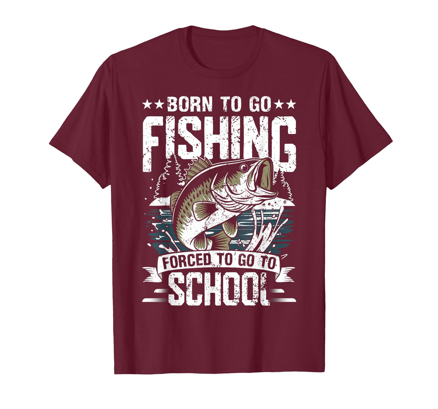 Teen Boys Fishing Shirt Forced To Go To School Bass Fish T-Shirt