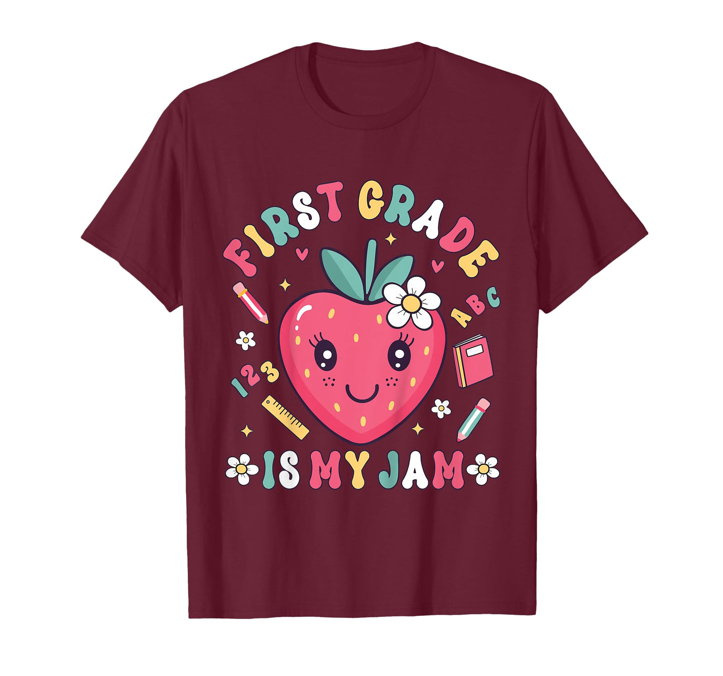 First Grade 1st Day Cute Cartoon Strawberry Girls T-Shirt
