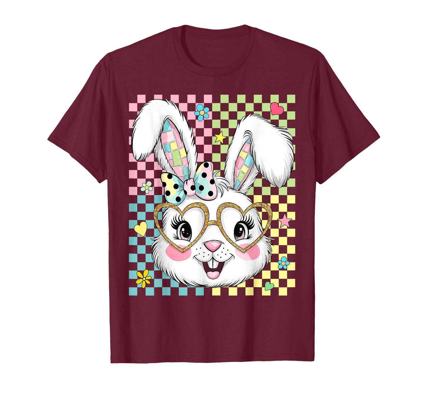Happy Easter Vibes Cute Bunny Rabbit Face Women Girls Kids T-Shirt
