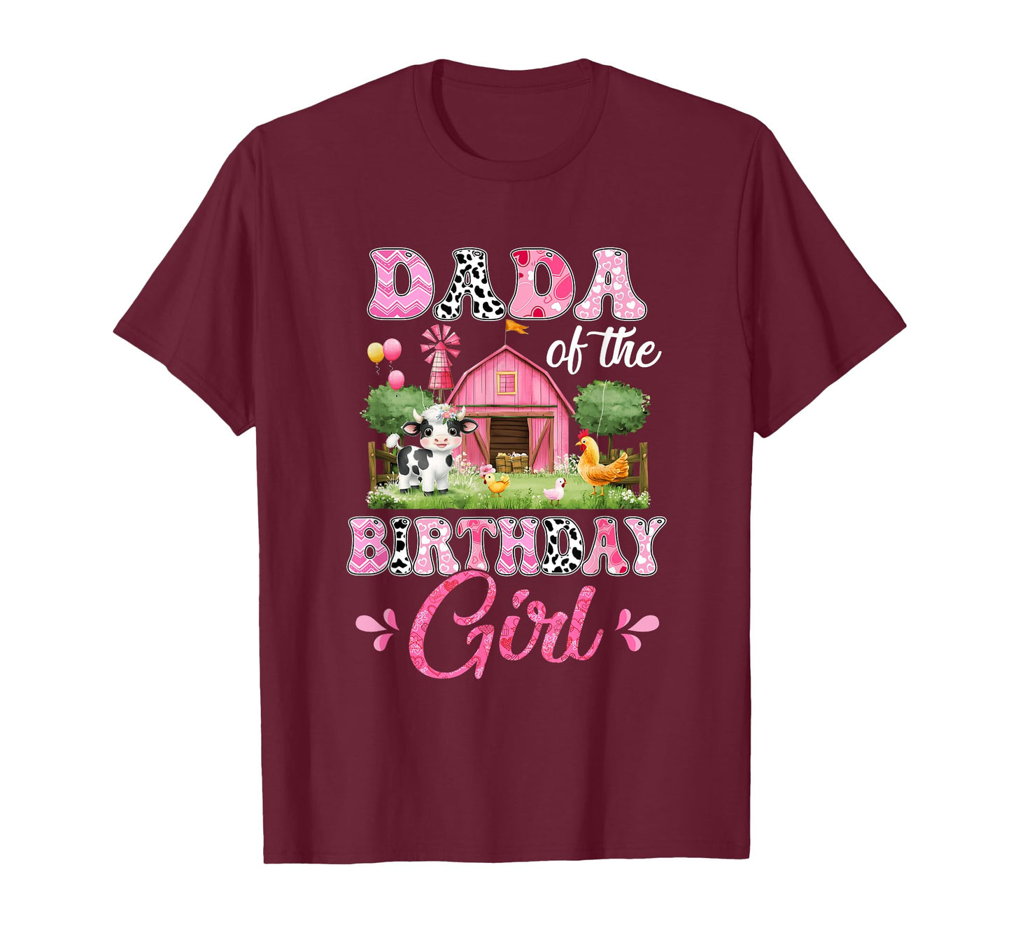 Dada Of The Birthday Girl 1St Birthday Cow Farm Family T-Shirt