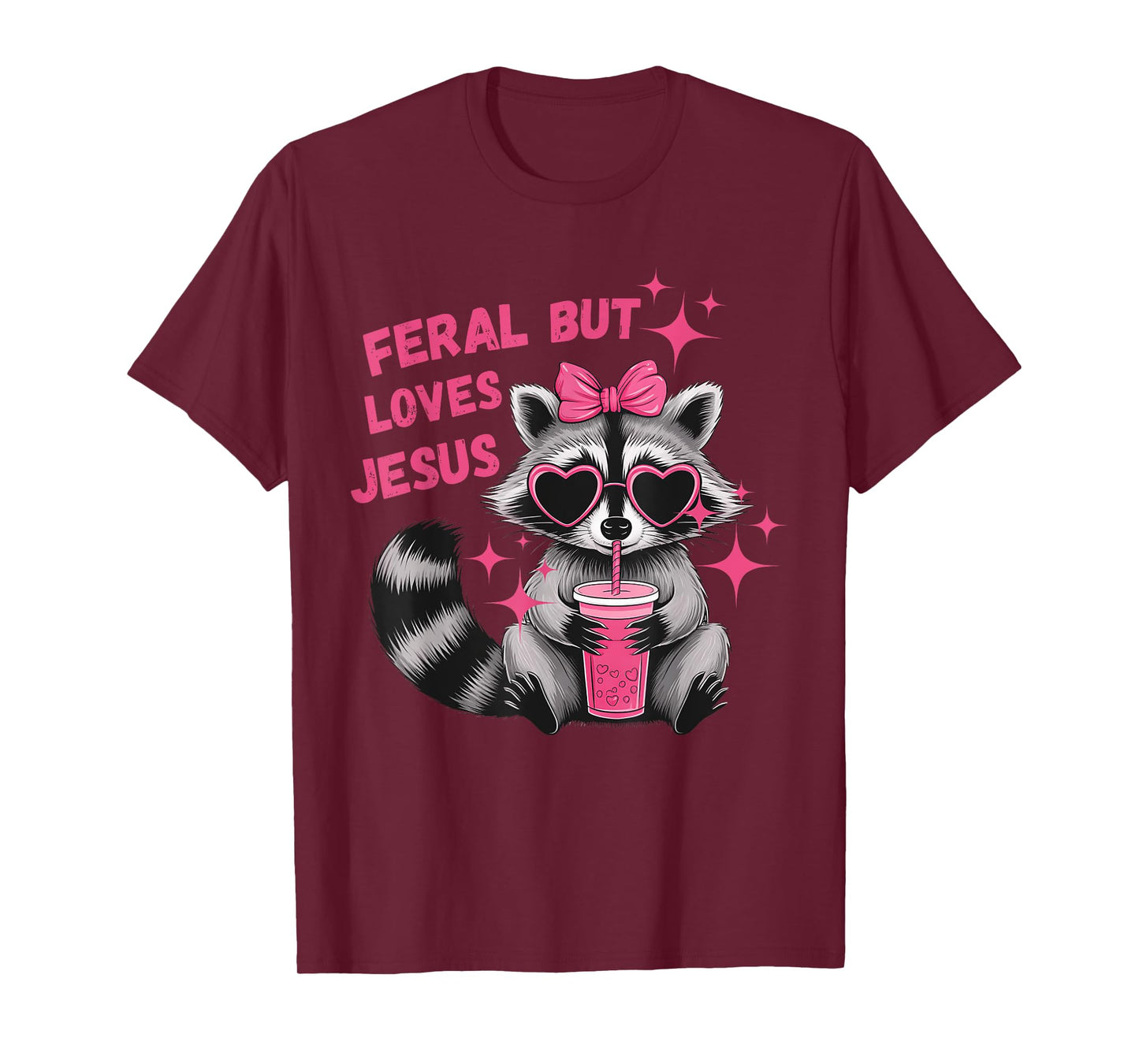 Feral But Loves Jesus Christian Valentines Day Raccoon Lover T-Shirt