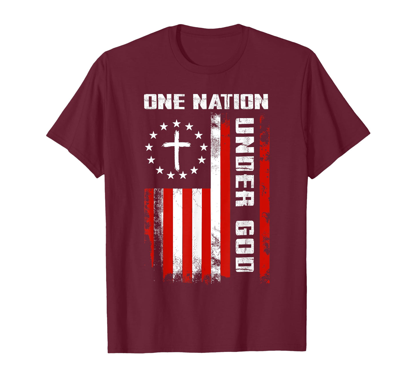 One Nation Under God American Flag Cross 4th Of July T-Shirt