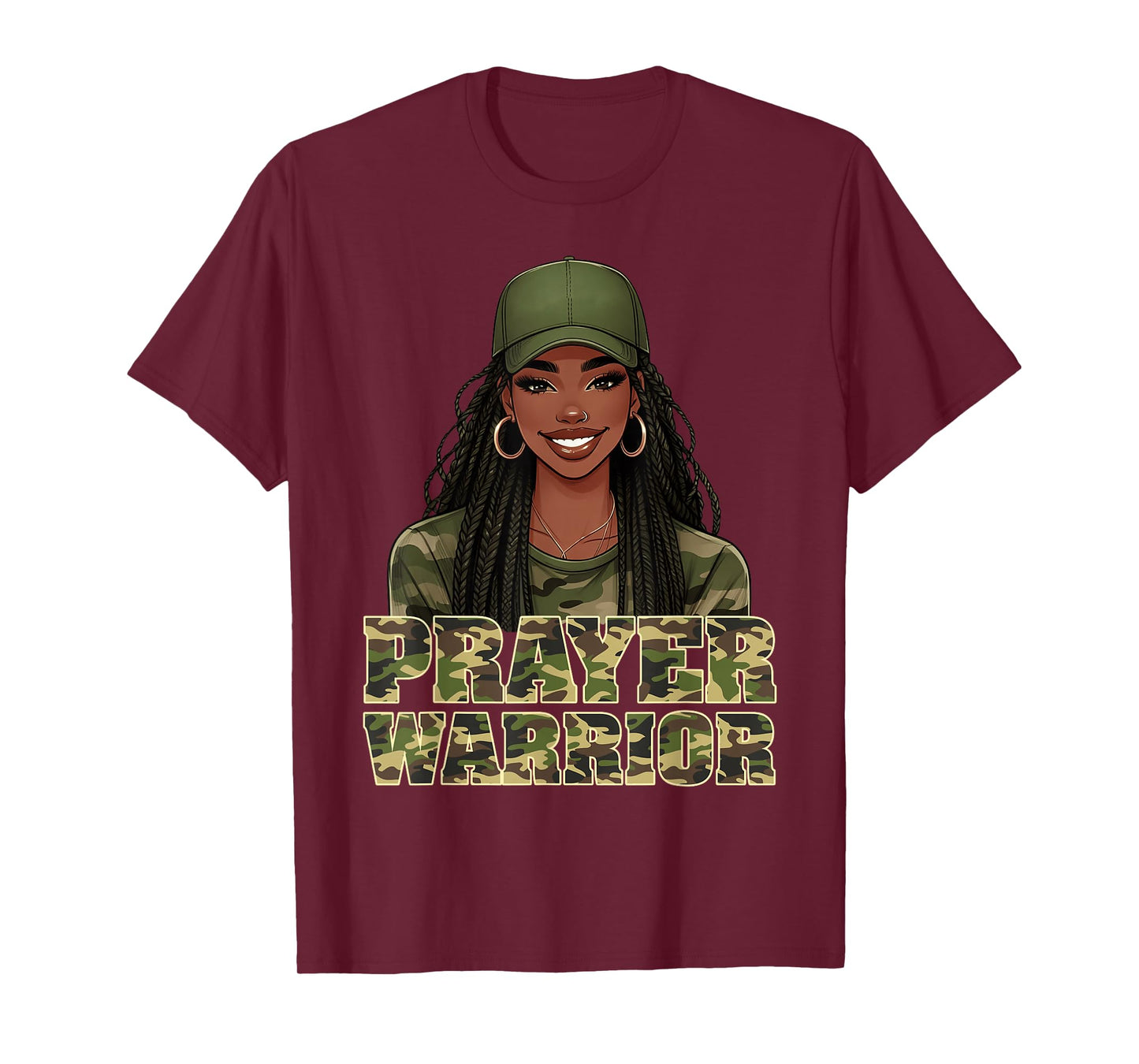 Camo Hat Prayer Warrior God Jesus Christian Black Girl Women T-Shirt