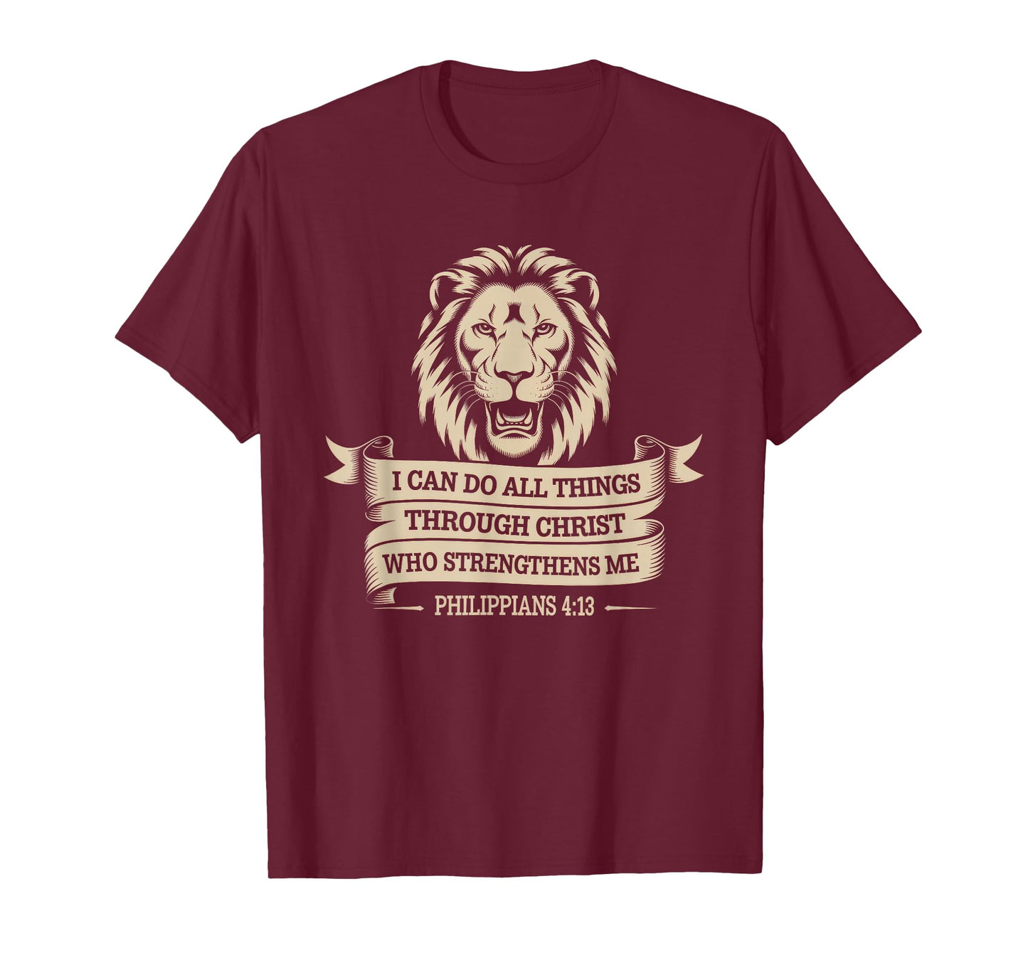 Christian Tshirt Philippians 4:13 Religious Lion Strengthens T-Shirt