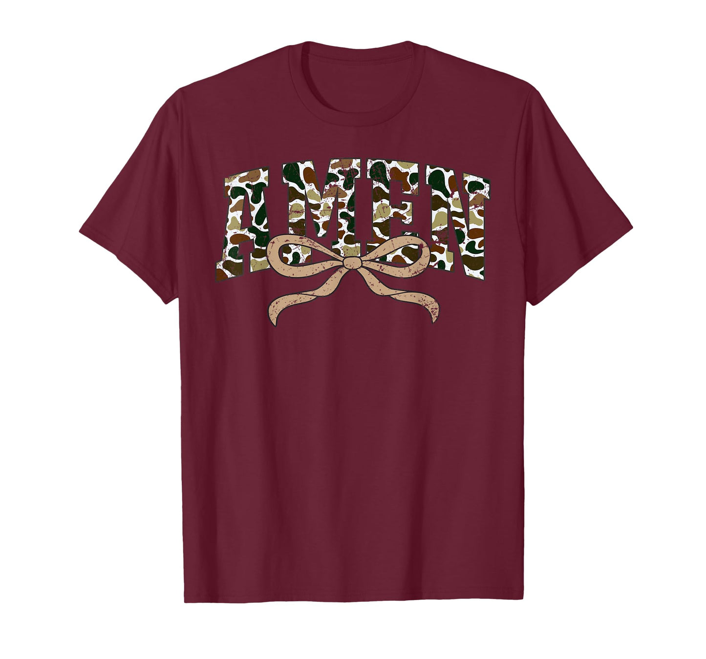 Retro Camo Amen Coquette Bow Camouflage Old Religious Faith T-Shirt