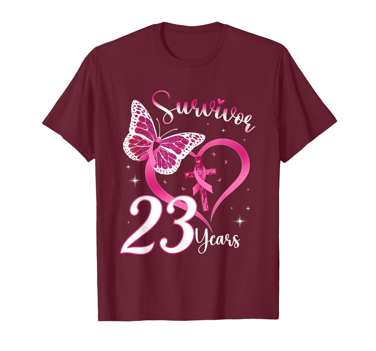Breast Cancer Survivor Pink Ribbon Butterfly 23 Years Gift T-Shirt