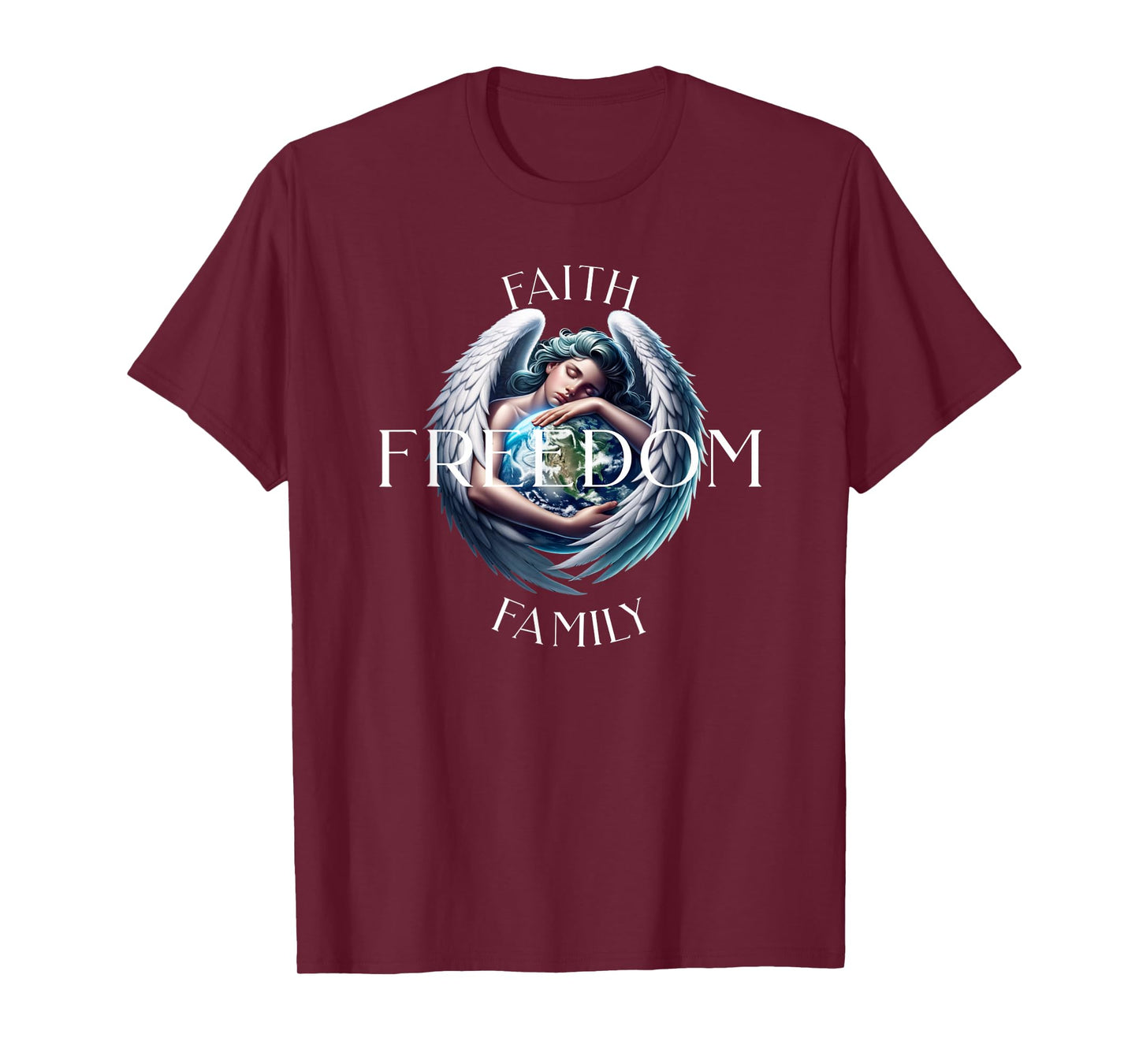 Faith Family Freedom Angel with Globe T-Shirt