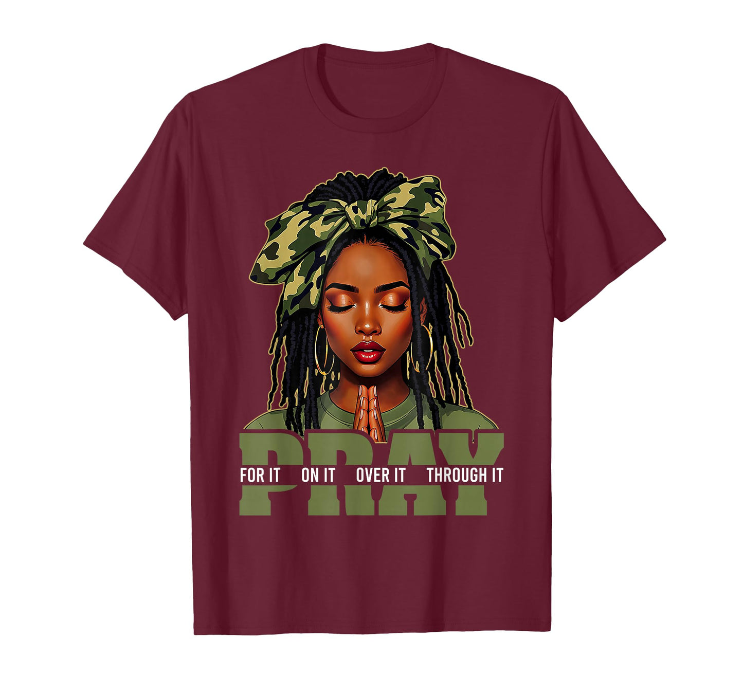 Pray On It Pray Over It Black Woman Afro Christian Sayings T-Shirt