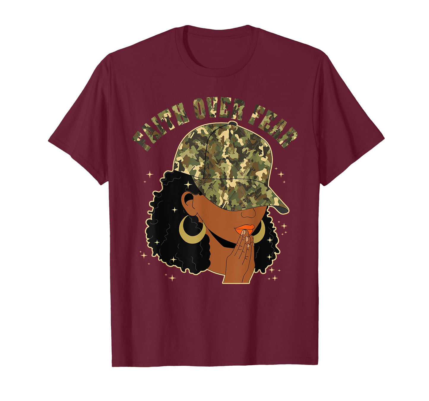 Faith Over Fear Christian Camo African American Afro Women T-Shirt