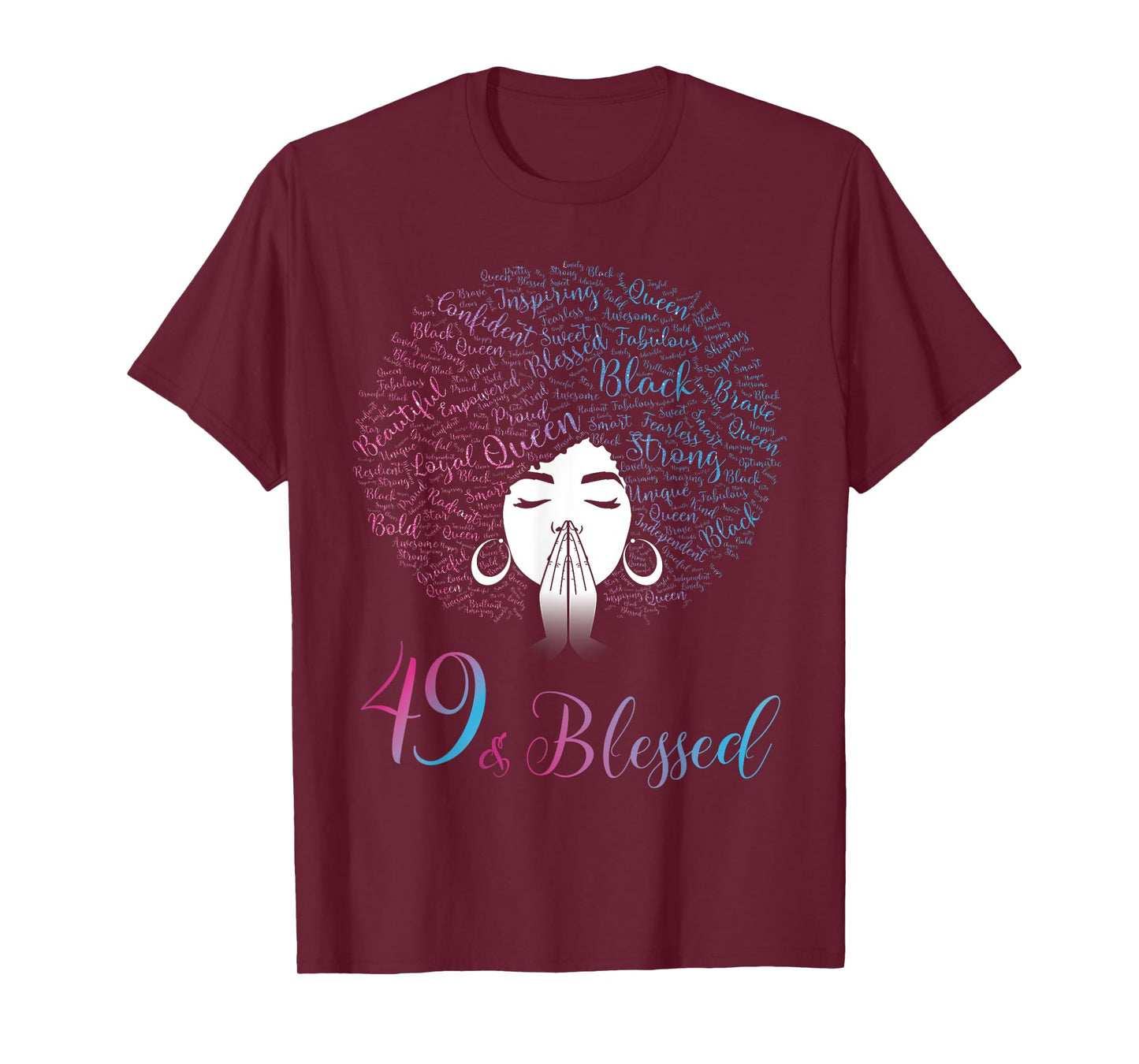49 & Blessed Black Queen Afro Hair Black Women 49th Birthday T-Shirt