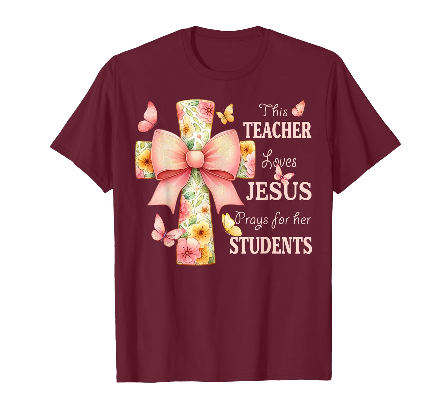 Floral Cross and Butterfly Design for Christian Teachers T-Shirt