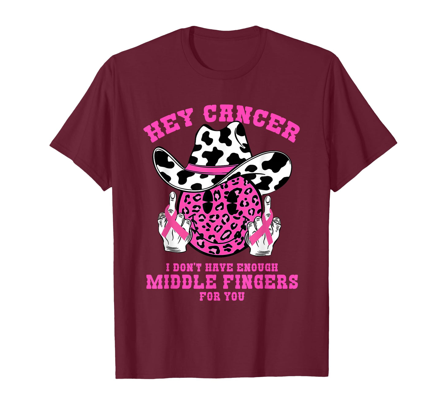 Pink Leopard Western Cowgirl Cowboy Cute Face Breast Cancer T-Shirt
