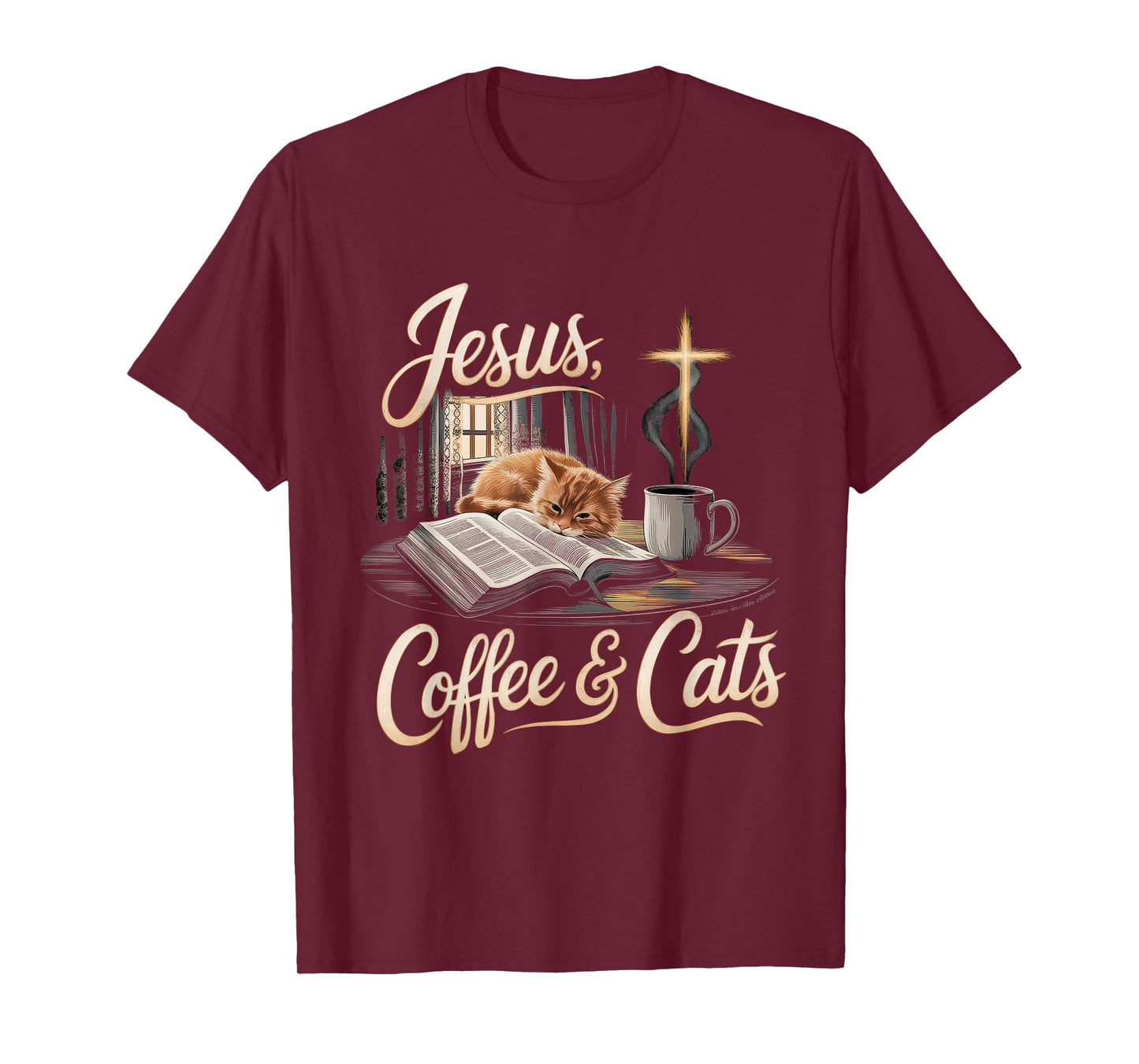 Jesus Coffee Cats Funny Cute Design Jesus Lovers Christian T-Shirt