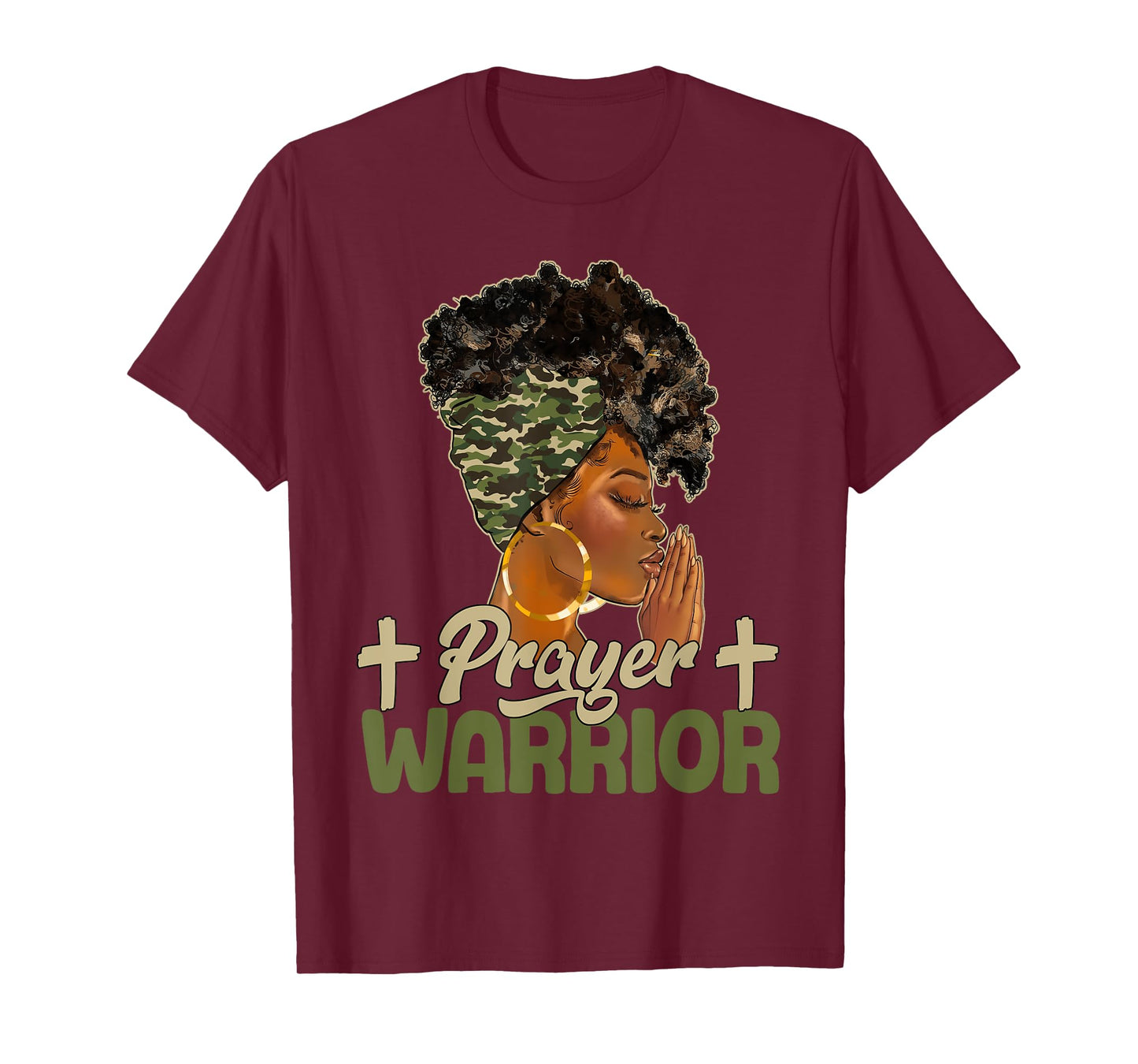 Praying Black Woman Afro Christian Sayings Prayer Warrior T-Shirt