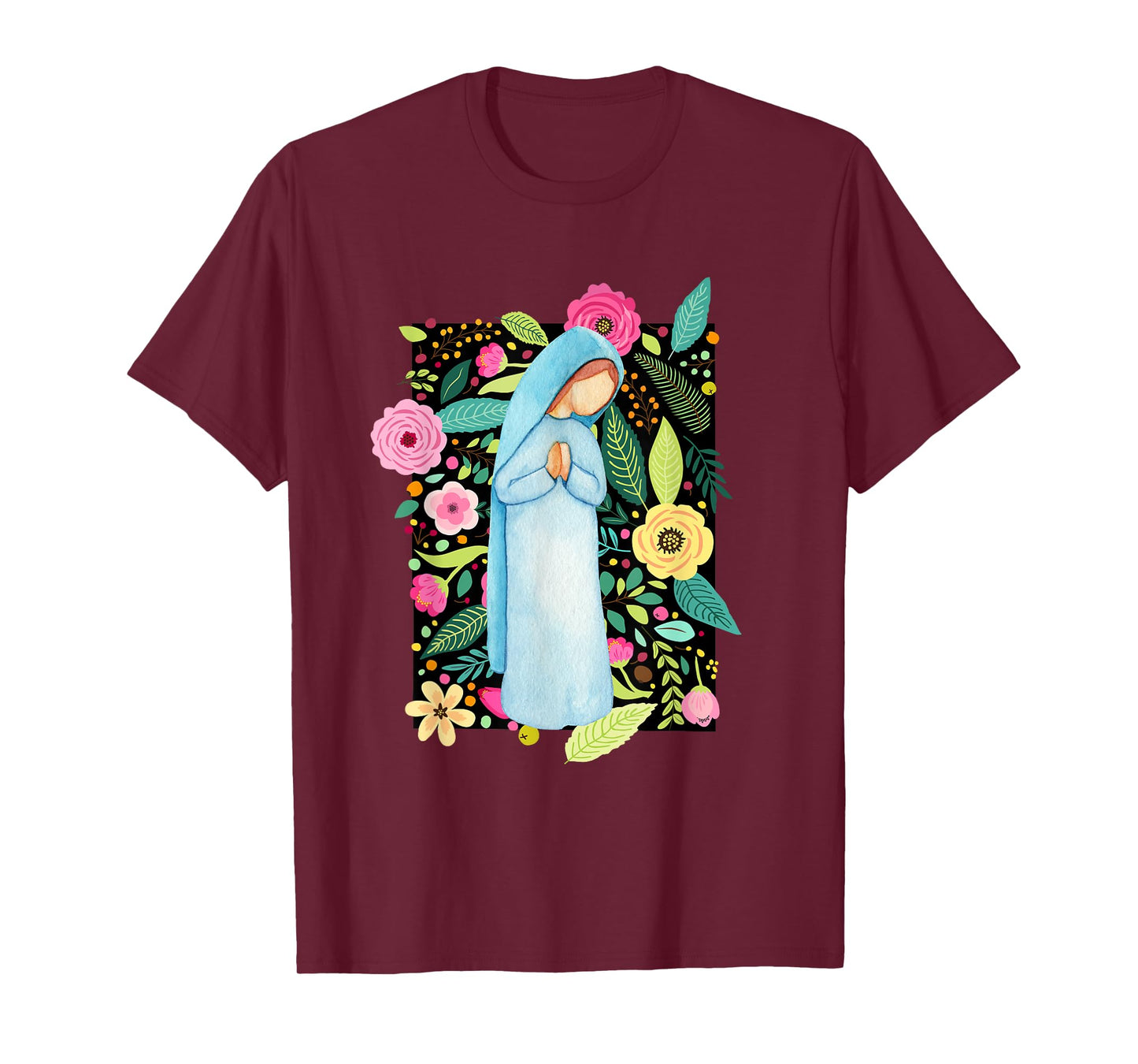 Marian Floral Blessed Mother Mary Catholic Women Girls T-Shirt