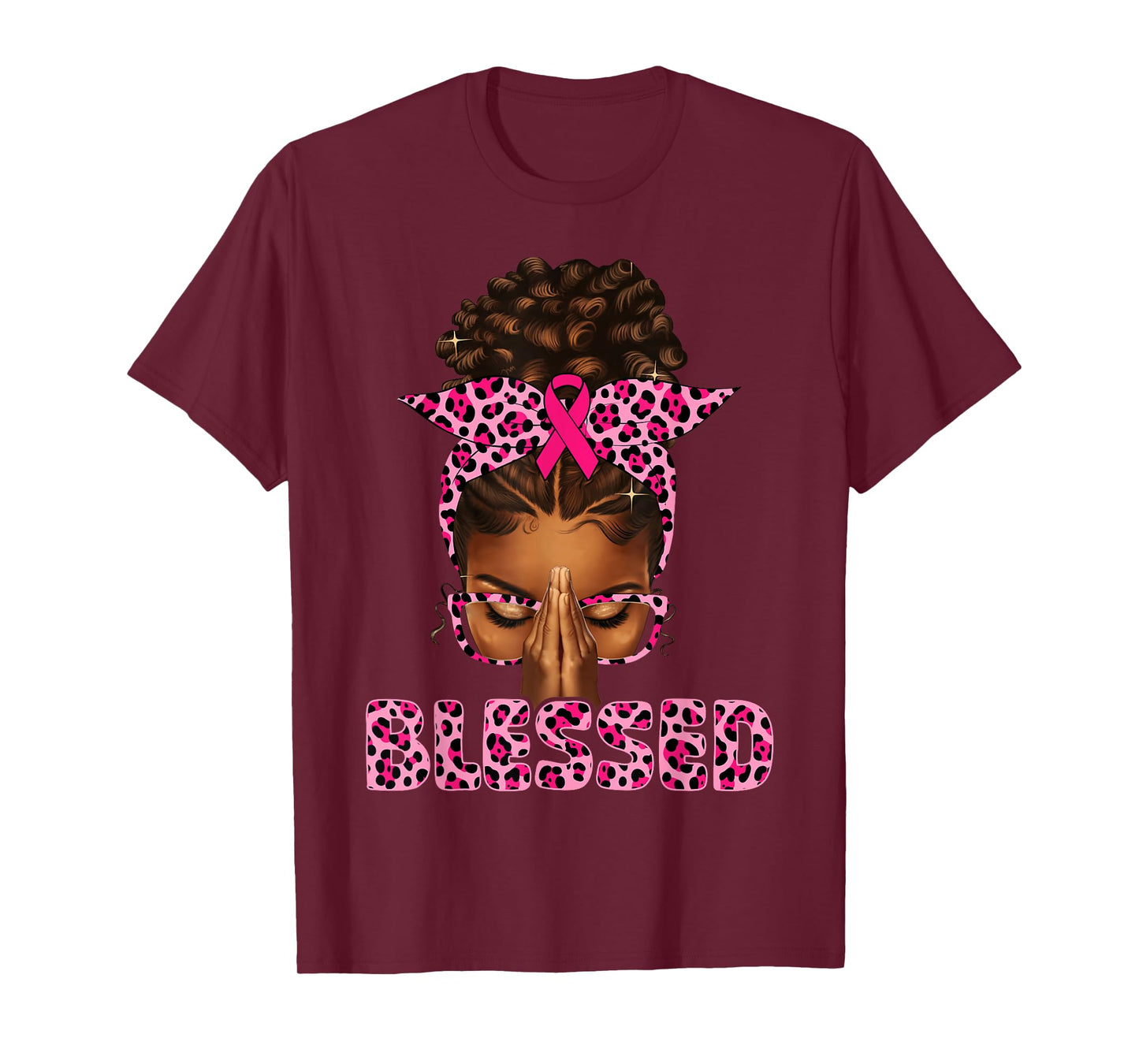 Blessed Black Woman Praying Afro Christian Breast Cancer T-Shirt