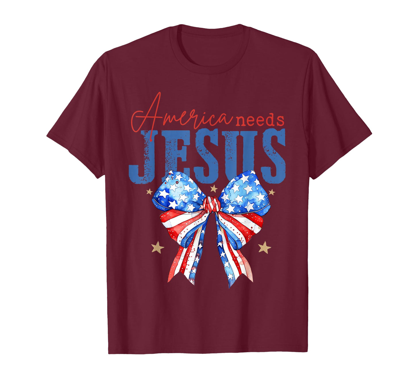 America Needs Jesus Christian USA Flag 4th Of July Bow Retro T-Shirt