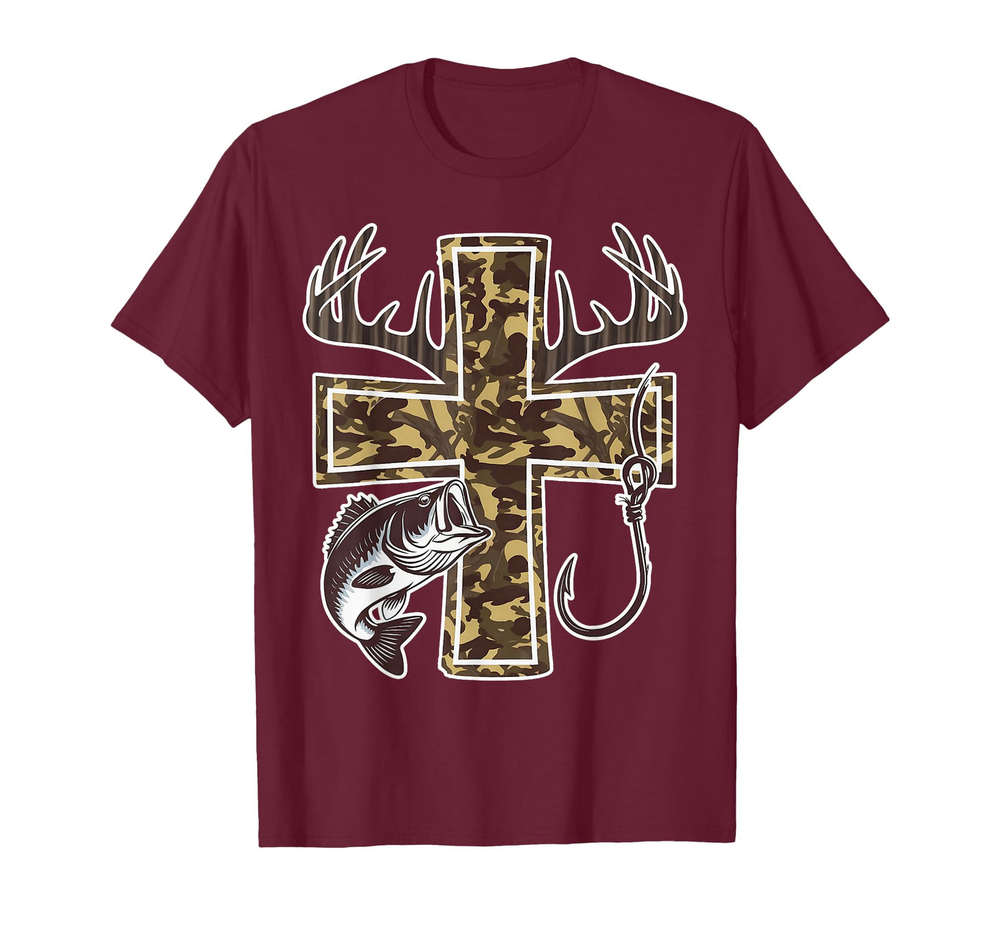 Camo Cross Hunting Fishing Deer Hunting Christian Retro T-Shirt
