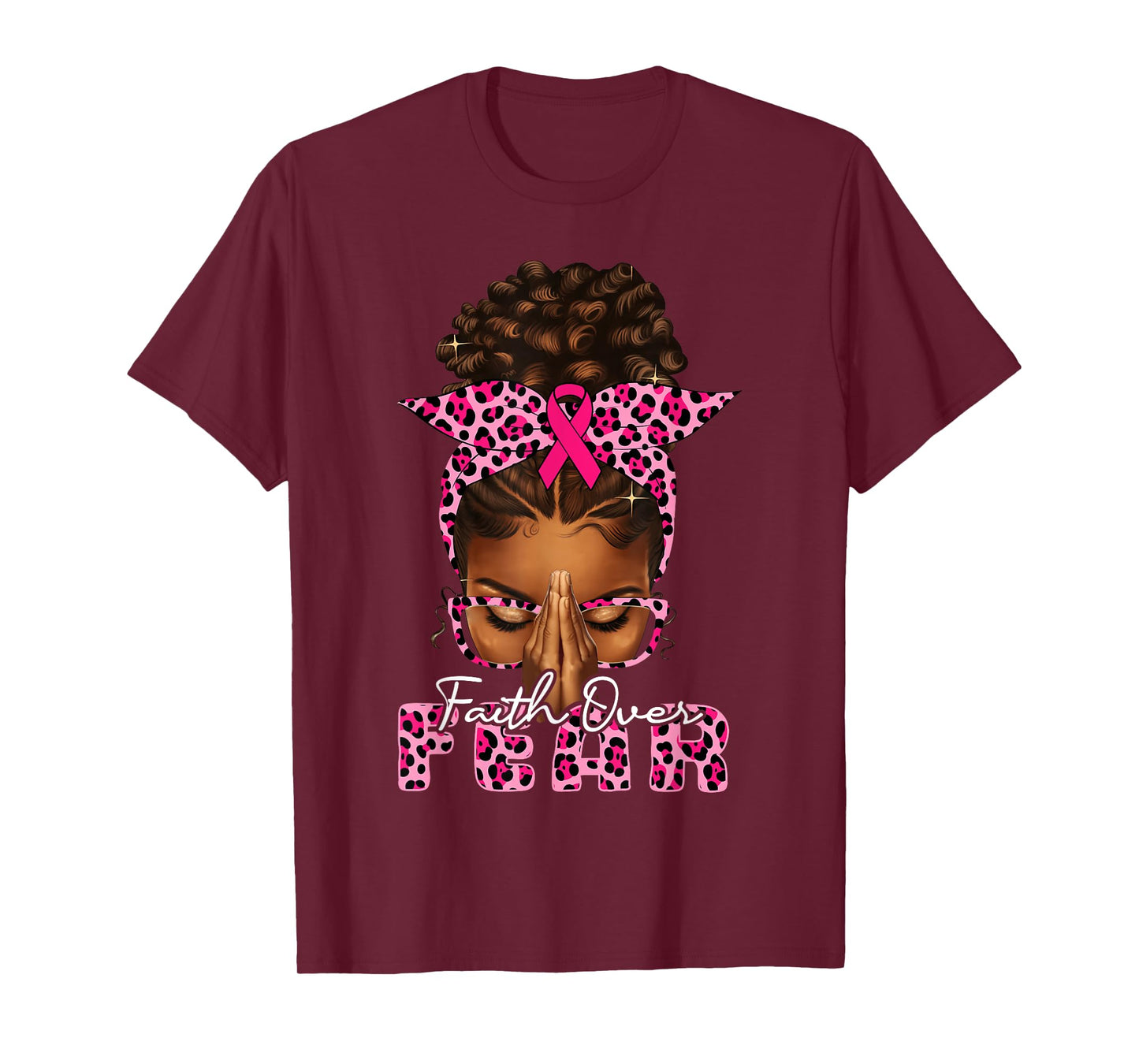 Faith Over Fear Christian Black Women Afro Breast Cancer T-Shirt