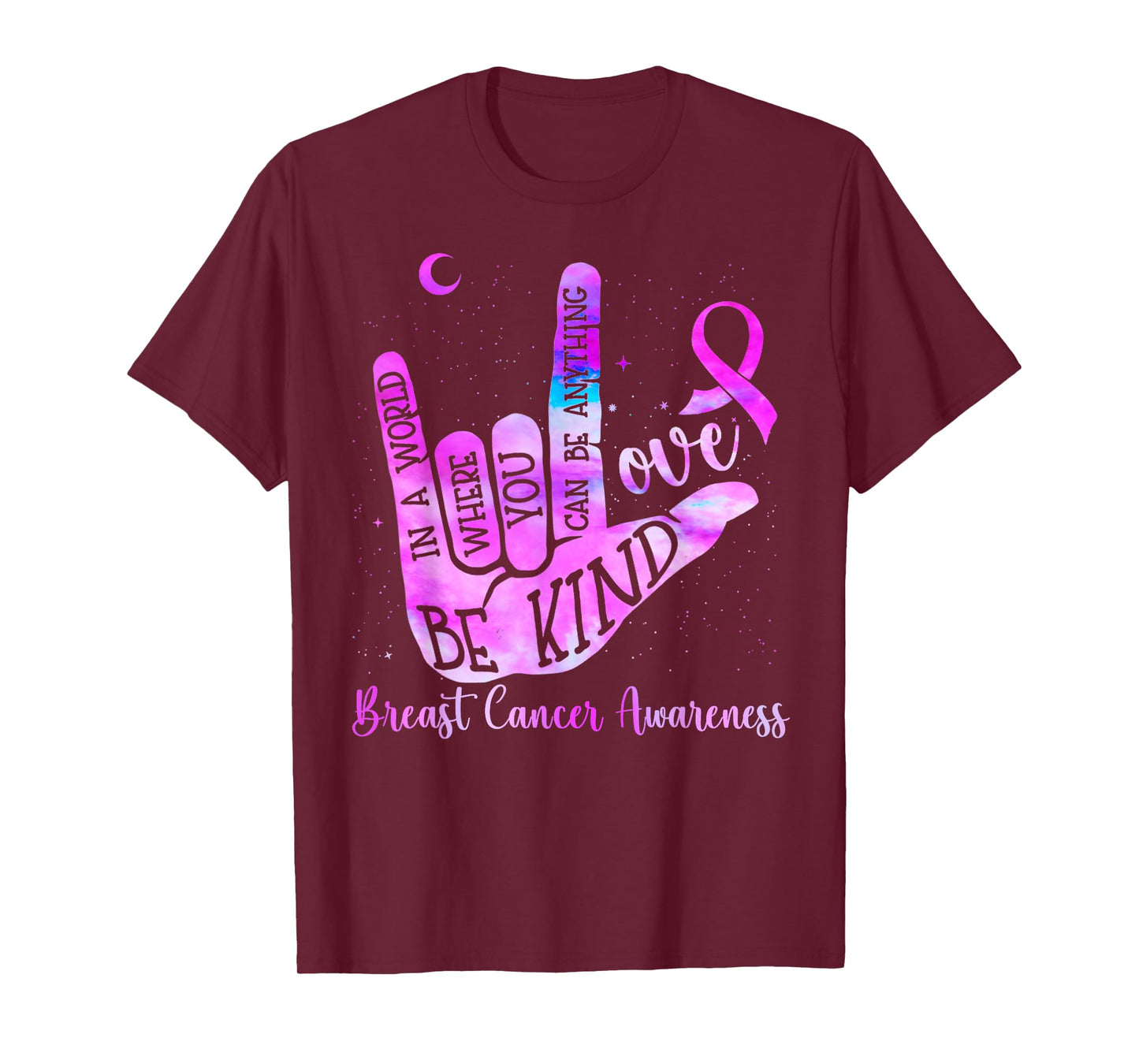 Be-Kind ASLHand-Sign Breast Cancer Awareness T-Shirt