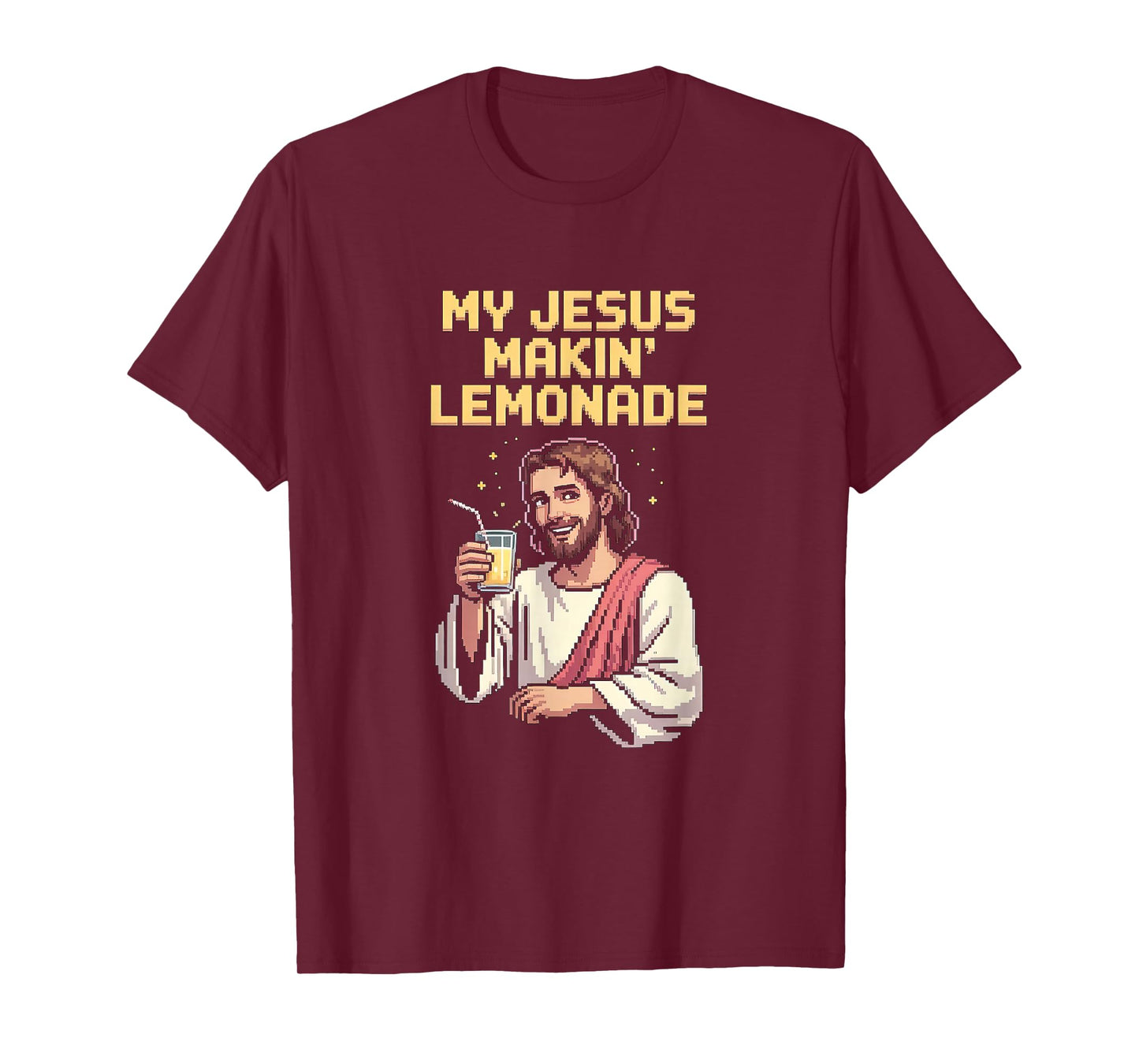 Funny Jesus Makin Lemonade Retro Pixel Art Christian Mens T-Shirt